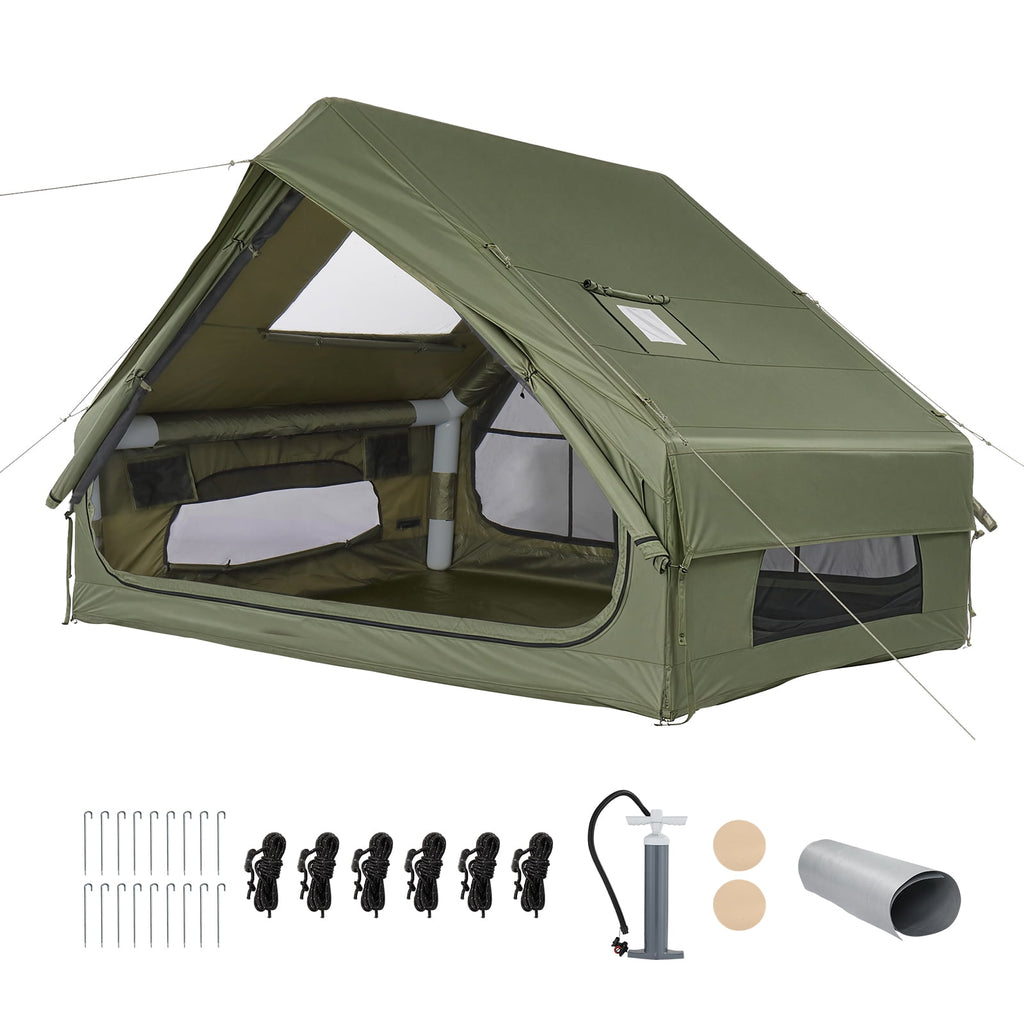 Ktaxon Inflatable Tent with Hand Pump for Camping, Easy Setup Air Glamping Tents, All-Weather Waterproof Blow up Camping Tent for Family, Green