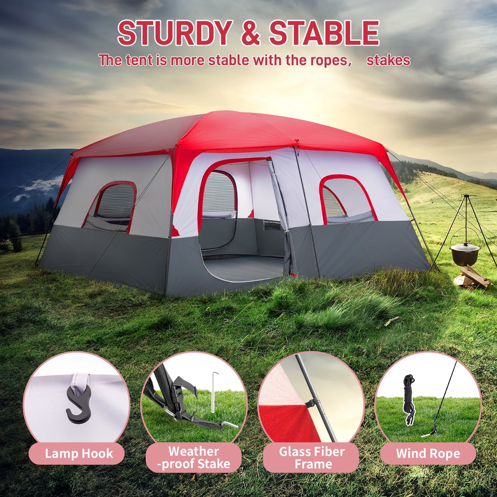 Ktaxon Camping Large Tent 14 Person Family Cabin Tents,2 Rooms,Straight Wall with Carry Bag