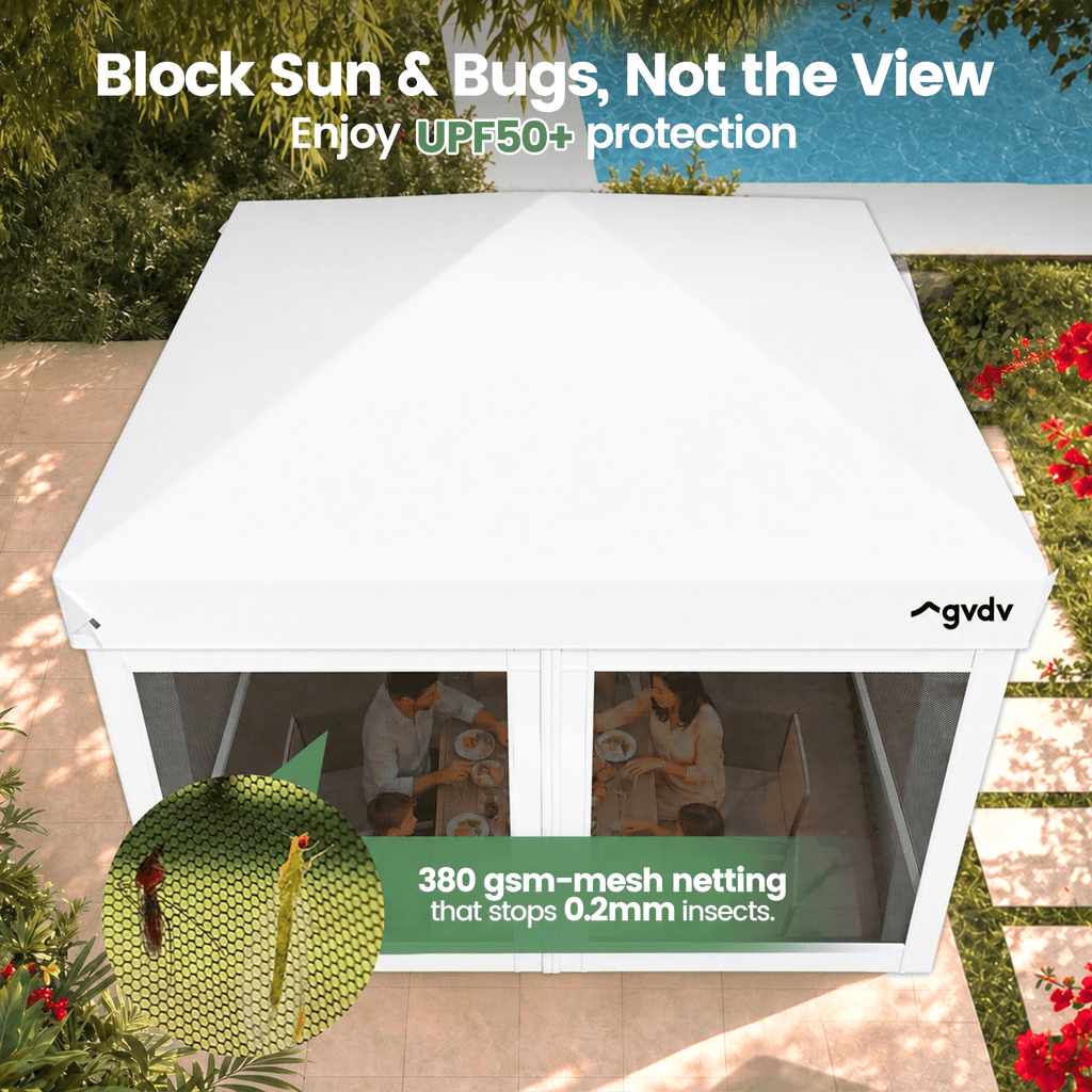 GVDV 10x10ft Easy Pop-Up Canopy, Outdoor Screen Tent with Mosquito Netting, 2 Zipper Doors, and Carry Bag for Yard Camping Picnic Party Events, Blue