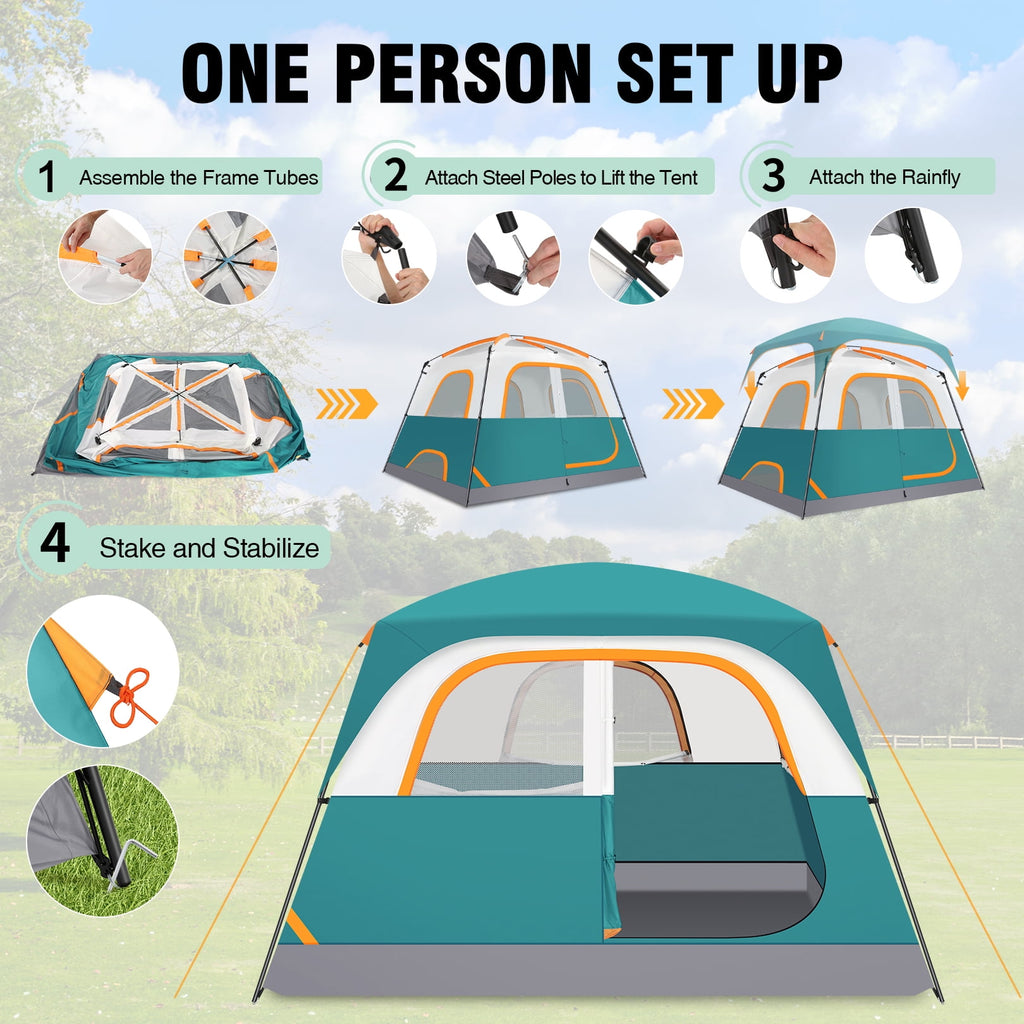 HOTEEL 6-8-10 Person Camping Tents with Rainfly, Tent for Camping with Pockets, Waterproof Camp Tent with Mesh Windows, Family Camping Tent For Traveling Hiking, Green