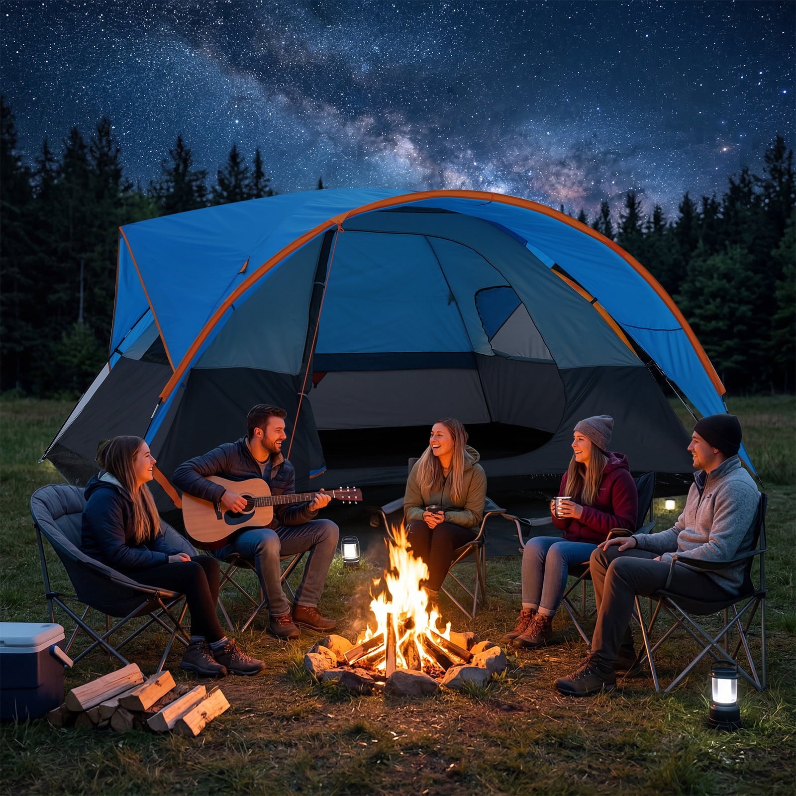 COBIZI 8-10 Person Camping Tent, Tents for Camping 12x9ft Family Tent,Waterproof Windproof Cabin Tent with Removable Rainfly,CPAI-84 Flame Retardant,Heavy Duty with 17 Stakes&Carry Bag,Blue