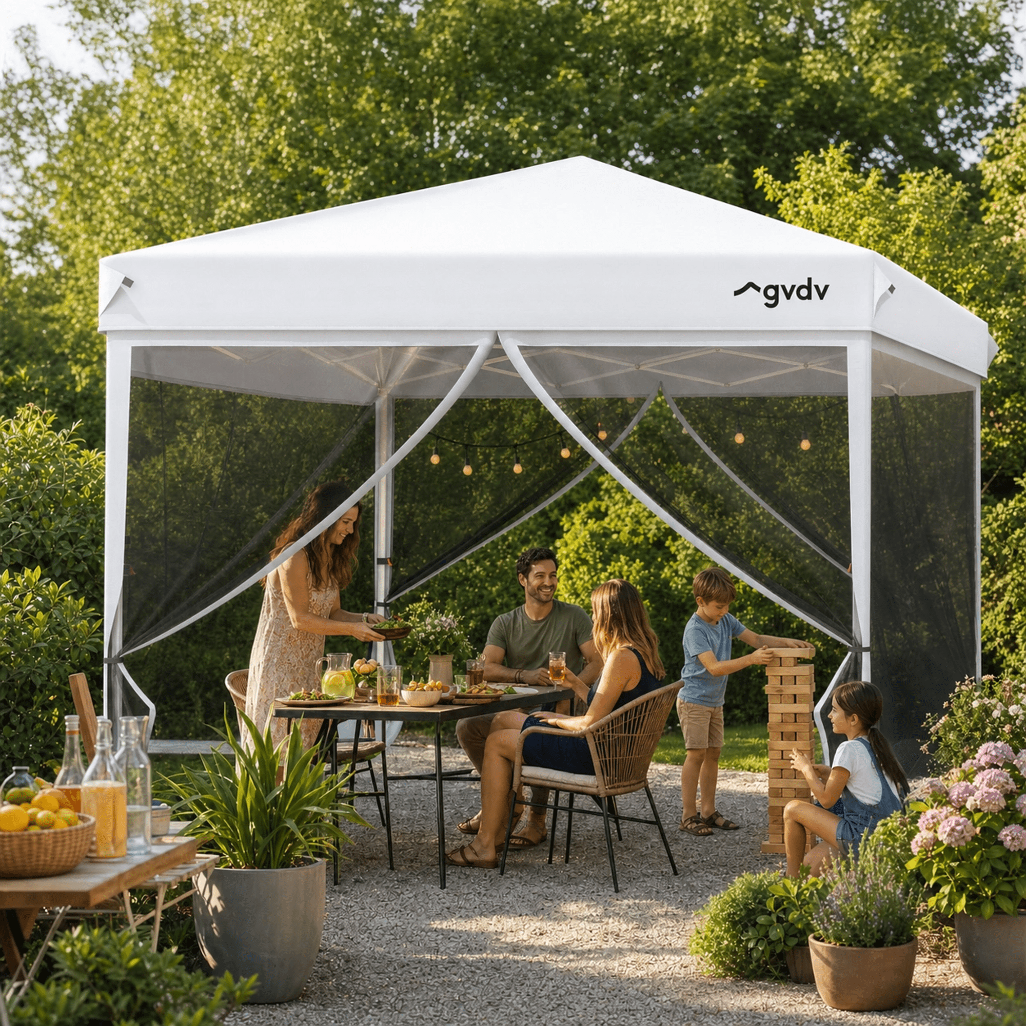 GVDV 10x10ft Easy Pop-Up Canopy, Outdoor Screen Tent with Mosquito Netting, 2 Zipper Doors, and Carry Bag for Yard Camping Picnic Party Events, Blue
