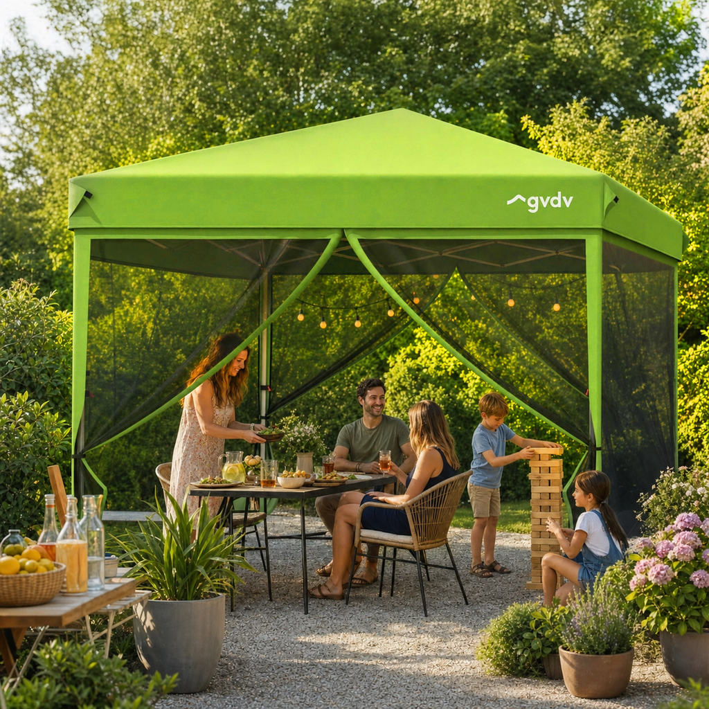 GVDV 10x10ft Easy Pop-Up Canopy, Outdoor Screen Tent with Mosquito Netting, 2 Zipper Doors, and Carry Bag for Yard Camping Picnic Party Events, Blue