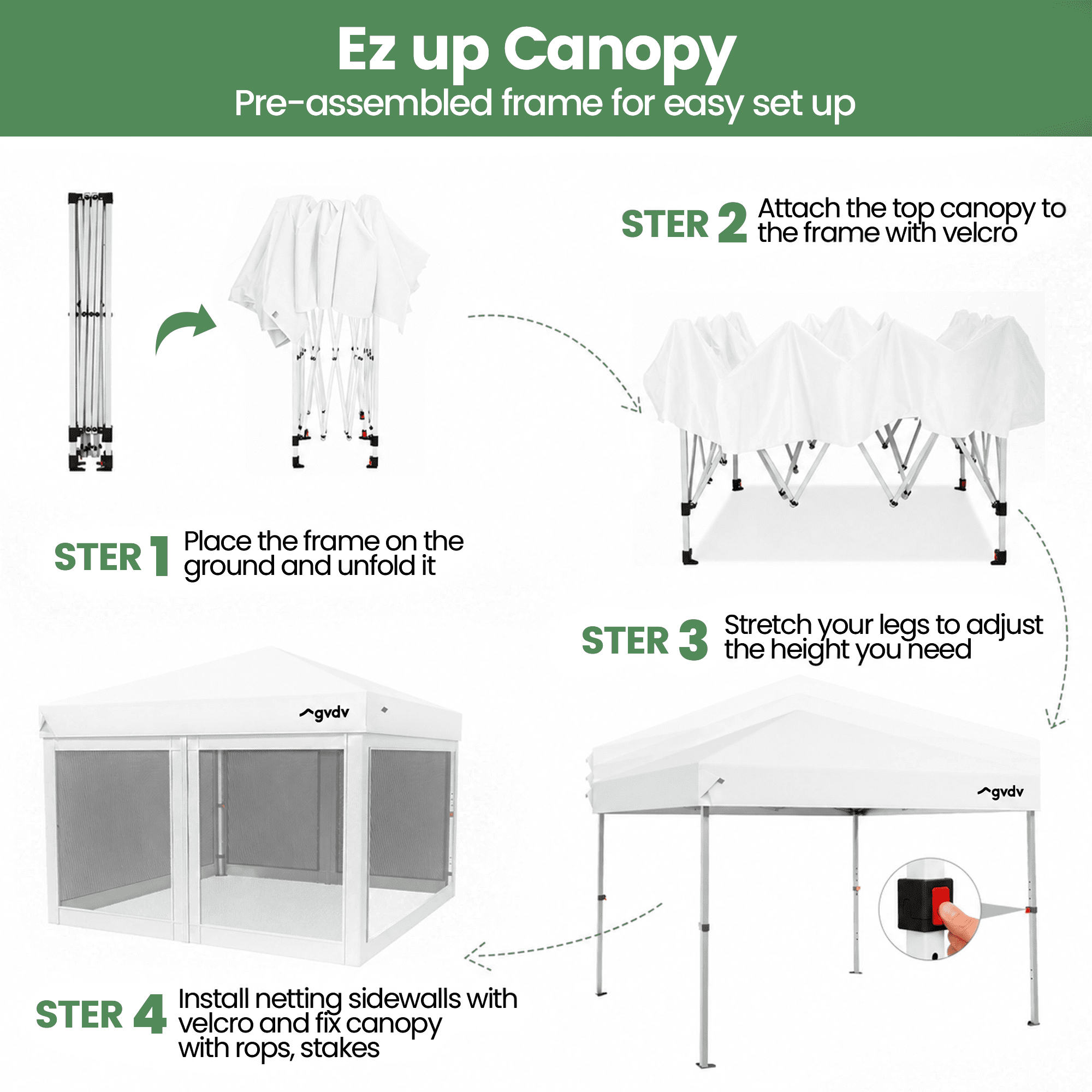 GVDV 10x10ft Easy Pop-Up Canopy, Outdoor Screen Tent with Mosquito Netting, 2 Zipper Doors, and Carry Bag for Yard Camping Picnic Party Events, Blue