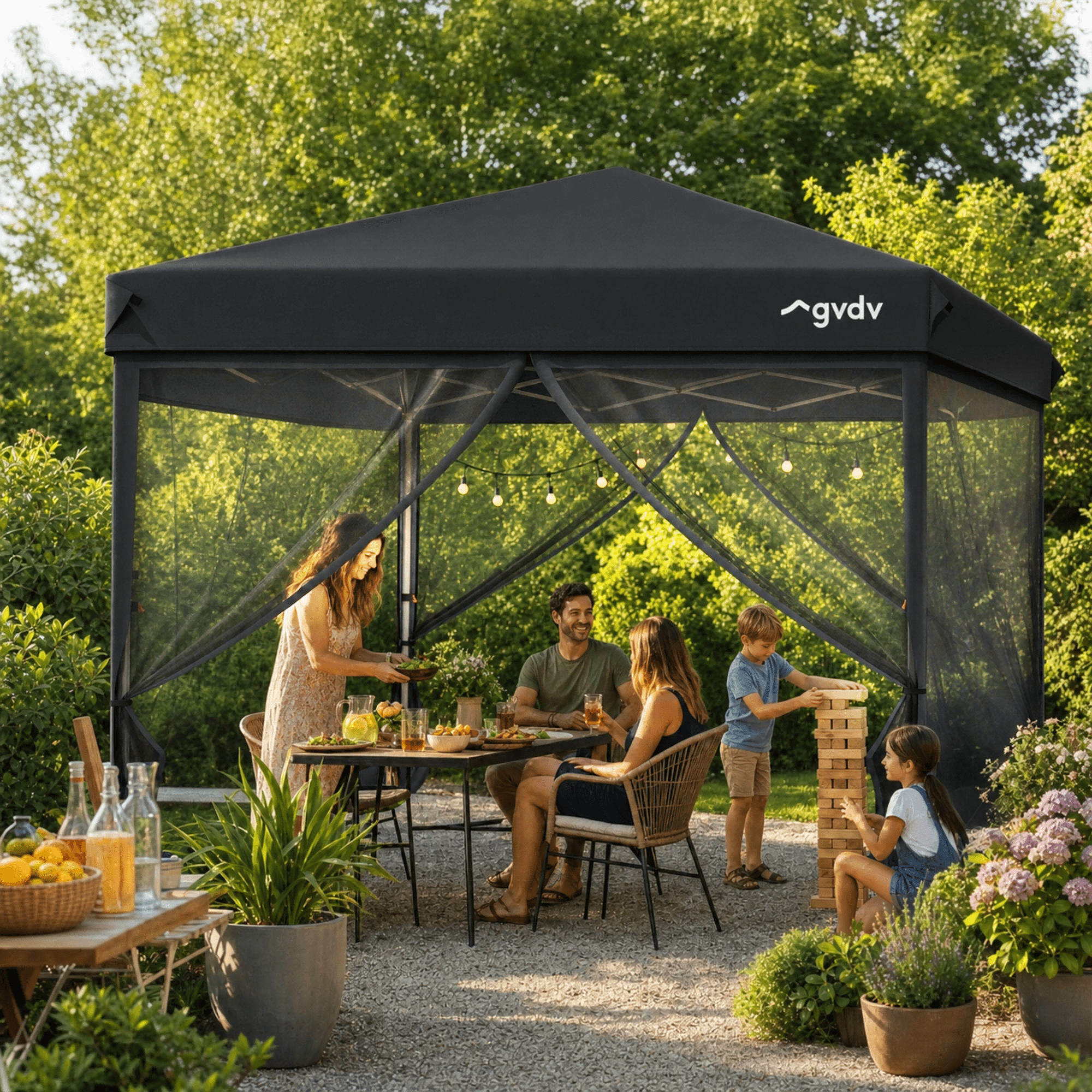 GVDV 10x10ft Easy Pop-Up Canopy, Outdoor Screen Tent with Mosquito Netting, 2 Zipper Doors, and Carry Bag for Yard Camping Picnic Party Events, Blue