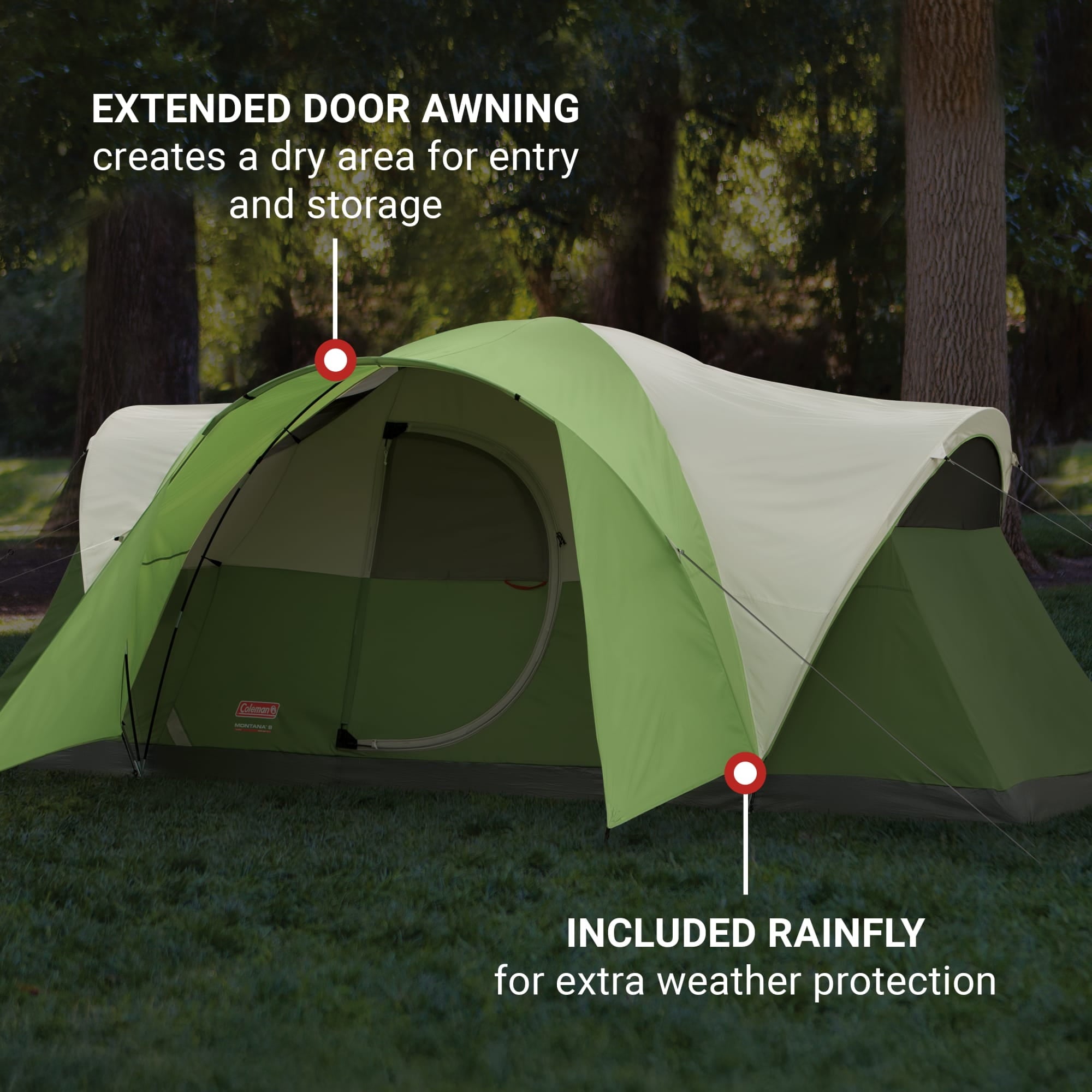 Coleman 8-Person Montana Cabin Camping Tent with Hinged Door, Green