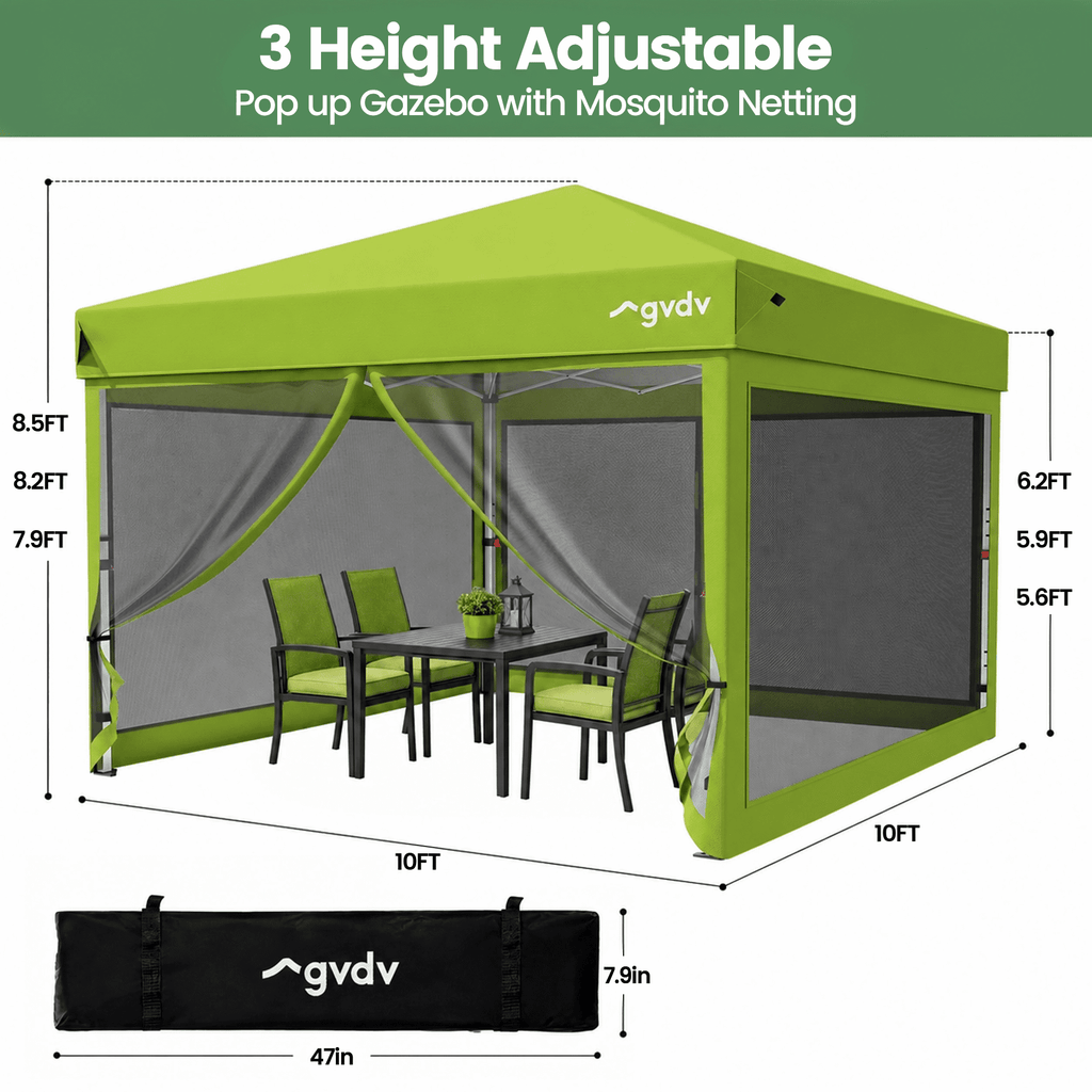 GVDV 10x10ft Easy Pop-Up Canopy, Outdoor Screen Tent with Mosquito Netting, 2 Zipper Doors, and Carry Bag for Yard Camping Picnic Party Events, Blue