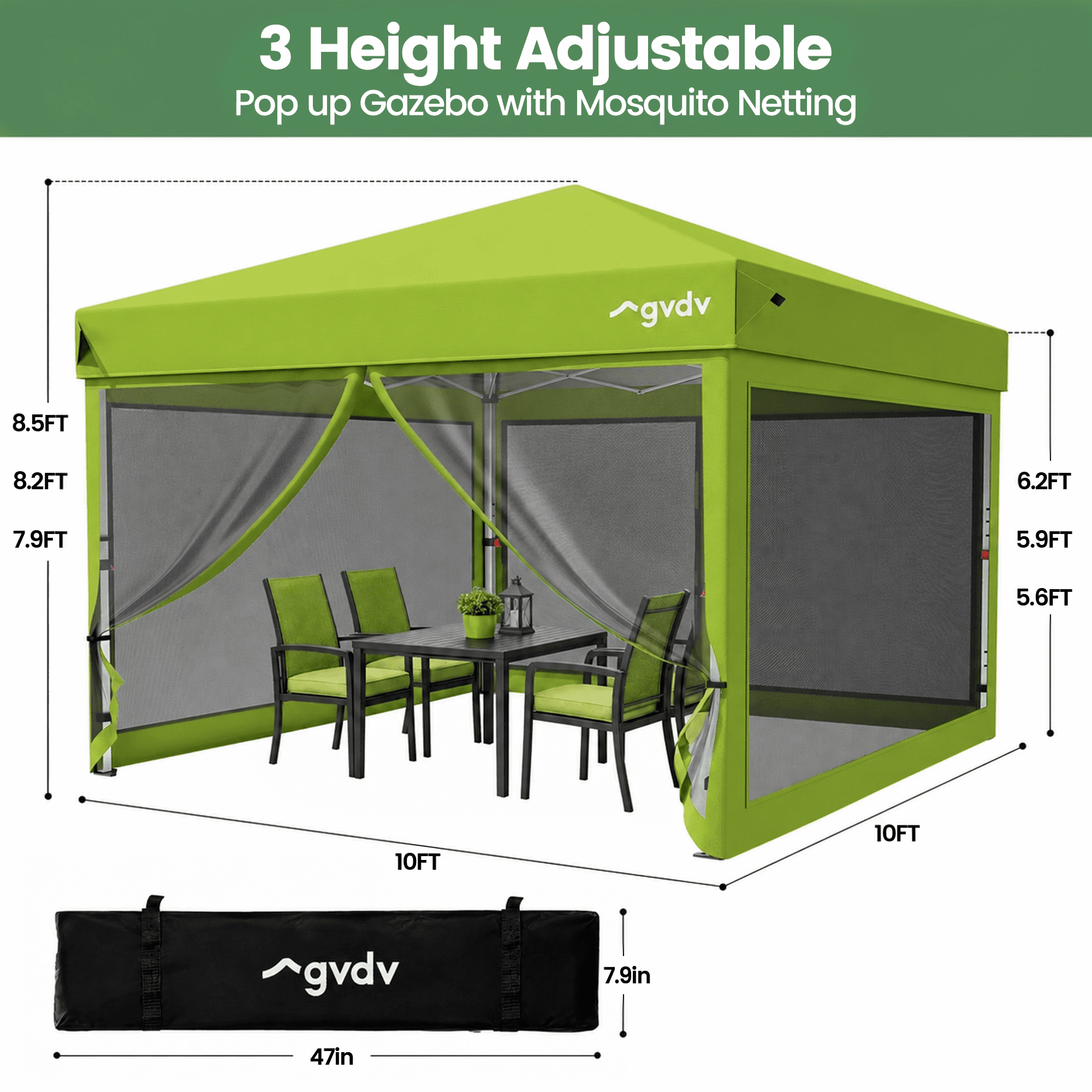 GVDV 10x10ft Easy Pop-Up Canopy, Outdoor Screen Tent with Mosquito Netting, 2 Zipper Doors, and Carry Bag for Yard Camping Picnic Party Events, Blue