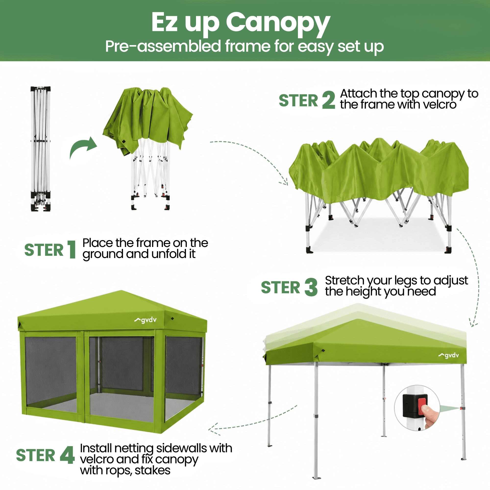 GVDV 10x10ft Easy Pop-Up Canopy, Outdoor Screen Tent with Mosquito Netting, 2 Zipper Doors, and Carry Bag for Yard Camping Picnic Party Events, Blue