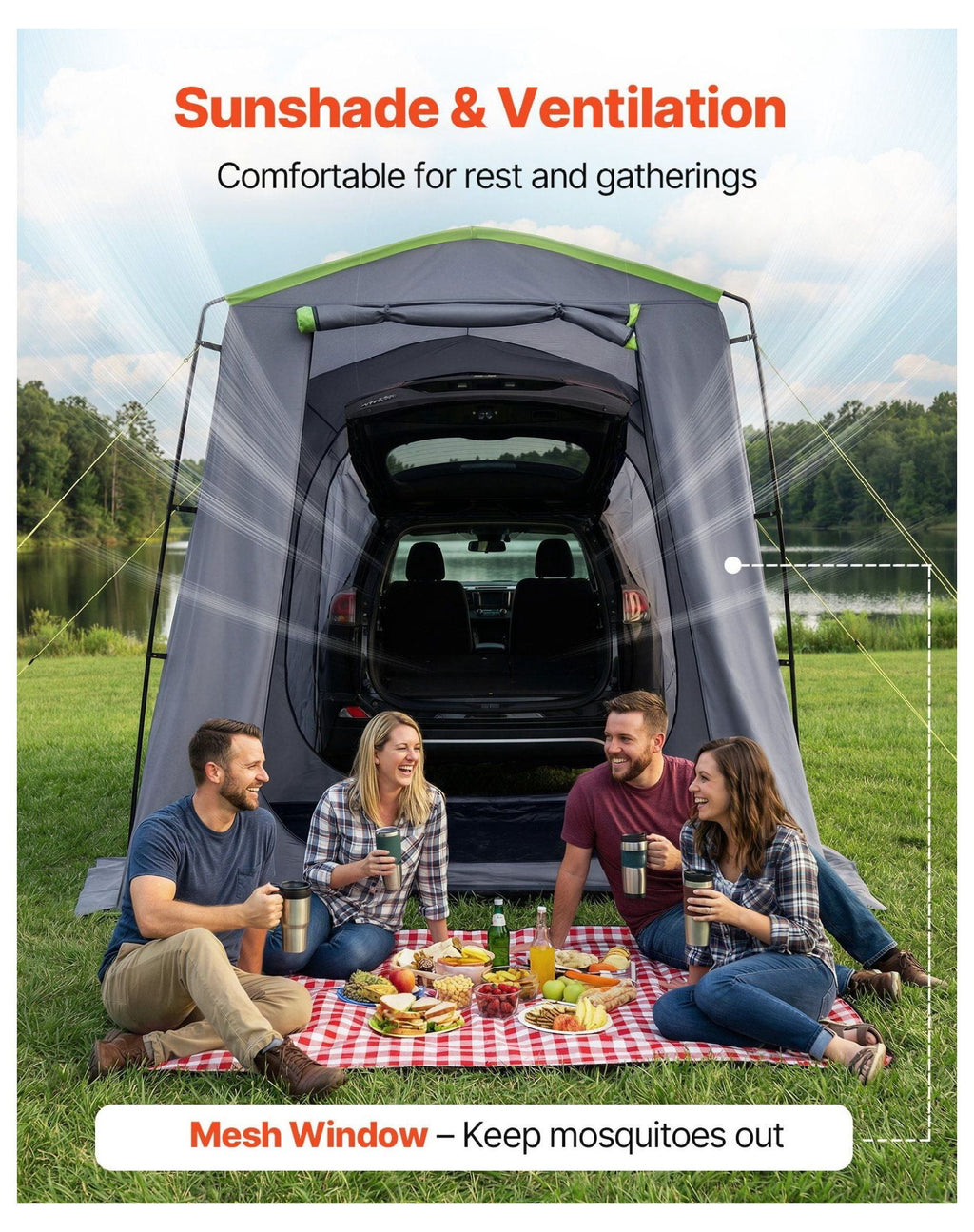 Large Tent for 5-9 Person, 10.6 x 8 FT Tailgate Tent, Waterproof Camping Tent with Ventilation