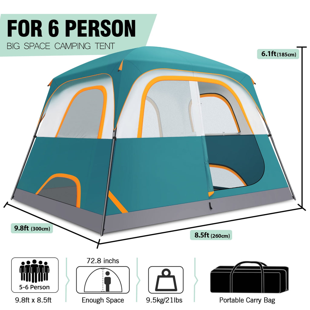HOTEEL 6-8-10 Person Camping Tents with Rainfly, Tent for Camping with Pockets, Waterproof Camp Tent with Mesh Windows, Family Camping Tent For Traveling Hiking, Green