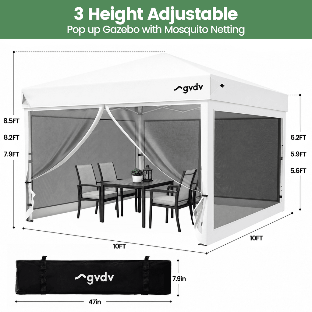 GVDV 10x10ft Easy Pop-Up Canopy, Outdoor Screen Tent with Mosquito Netting, 2 Zipper Doors, and Carry Bag for Yard Camping Picnic Party Events, Blue