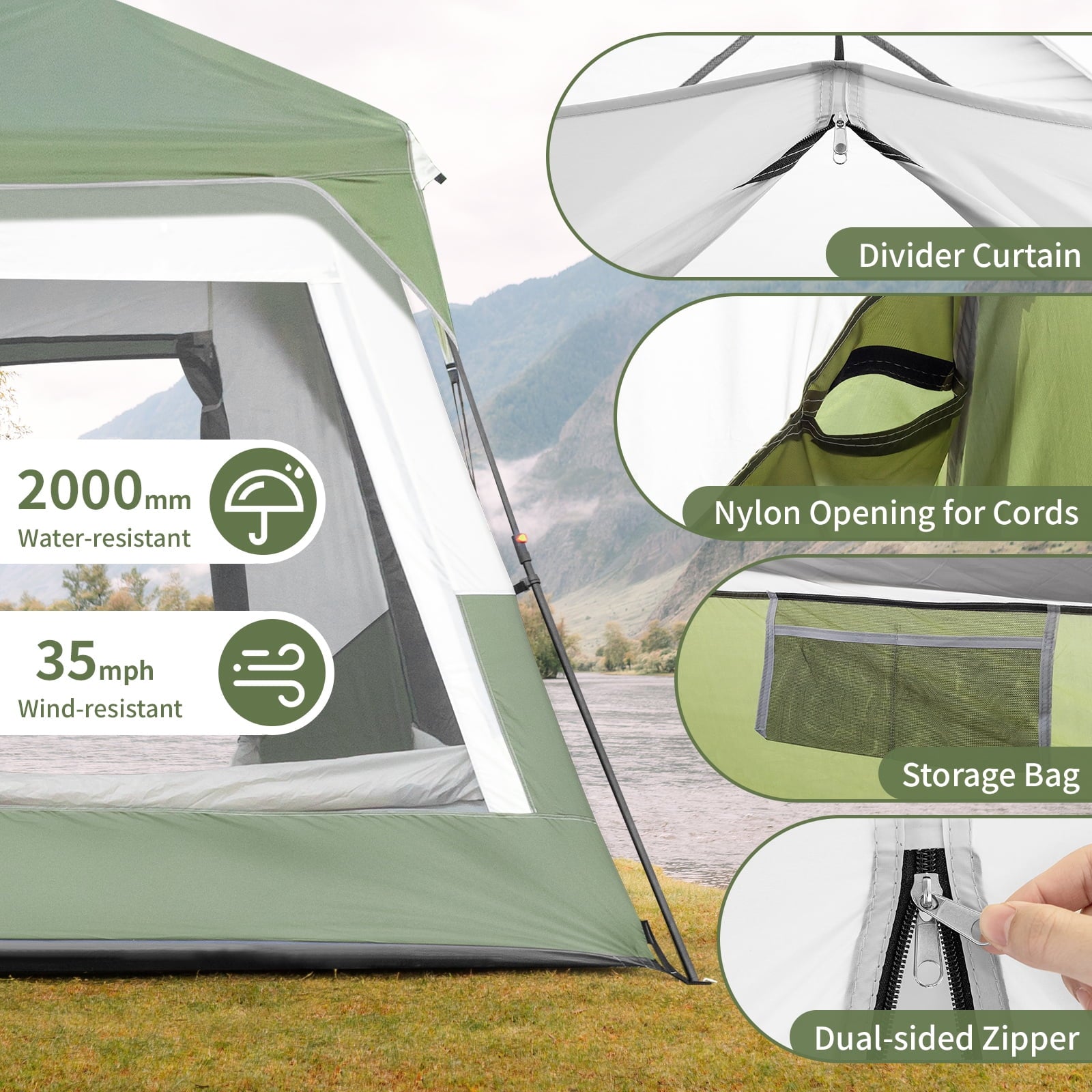 Zimtown Family Tent 8 Person Instant Cabin Tent for Outdoor, Picnic, Camping, Friends Gathering Green