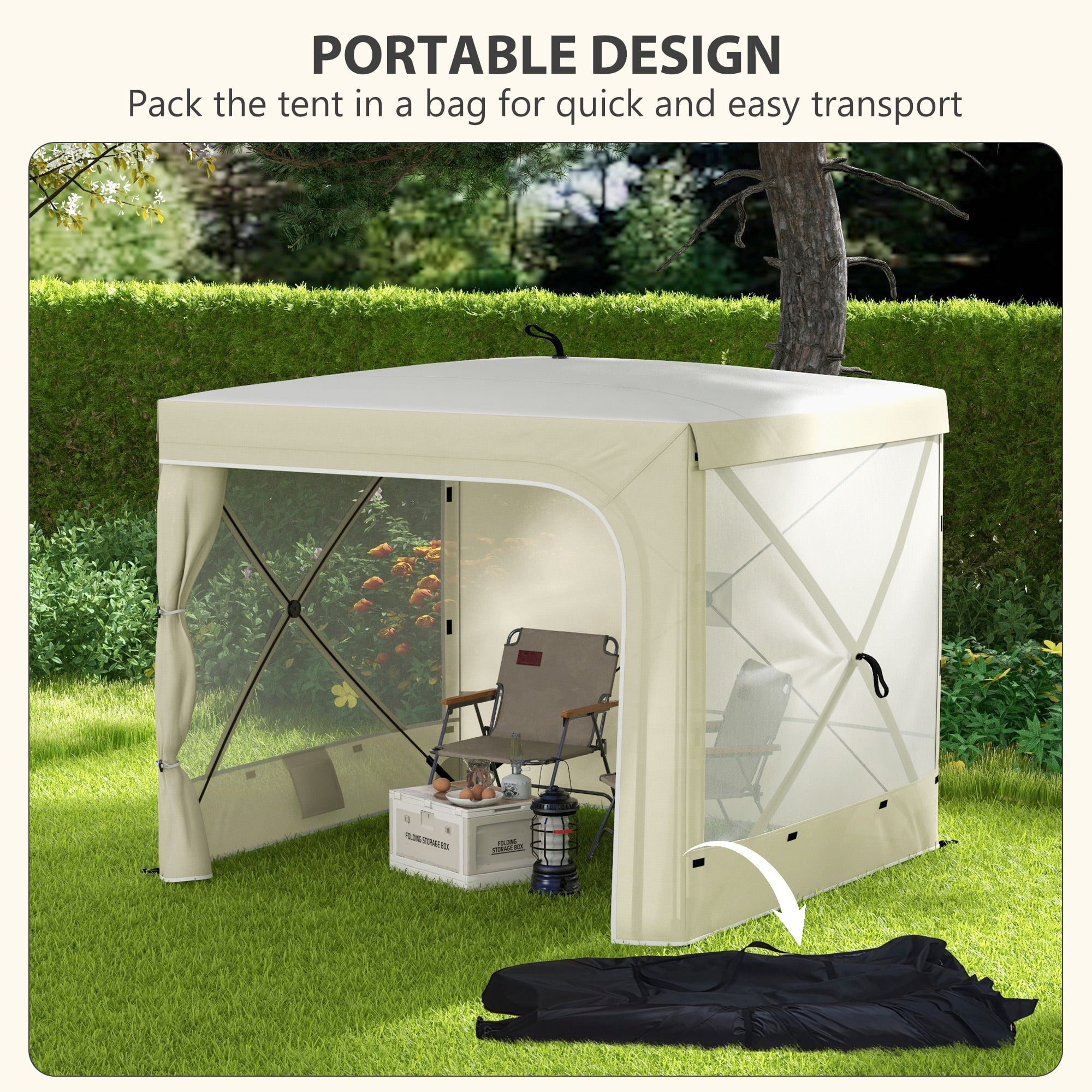 Outsunny 7' x 8' Pop Up Canopy, UV-Resistant Camping Tent with Curtains, Nettings and Carry Bag