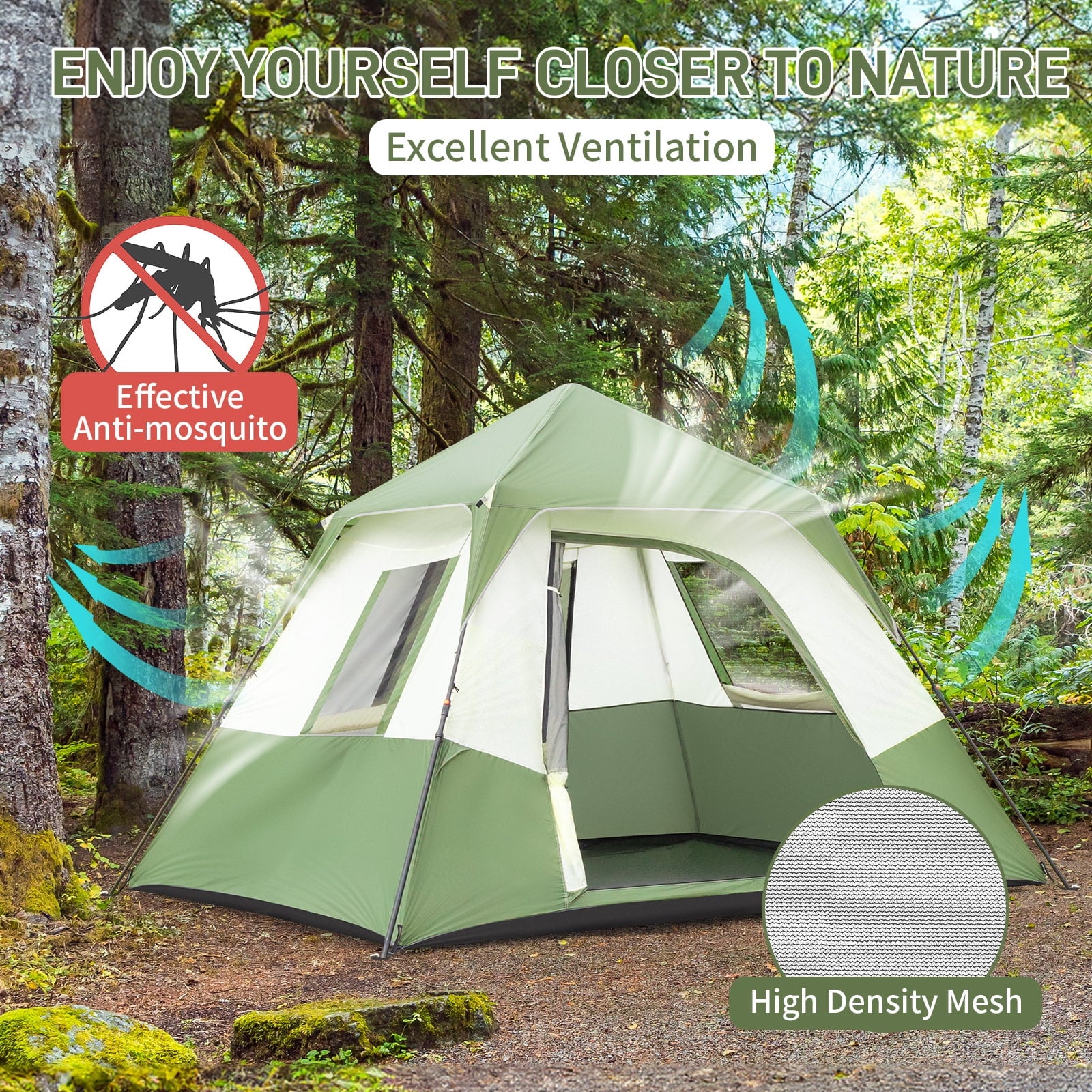 Zimtown Family Tent 8 Person Instant Cabin Tent for Outdoor, Picnic, Camping, Friends Gathering Green