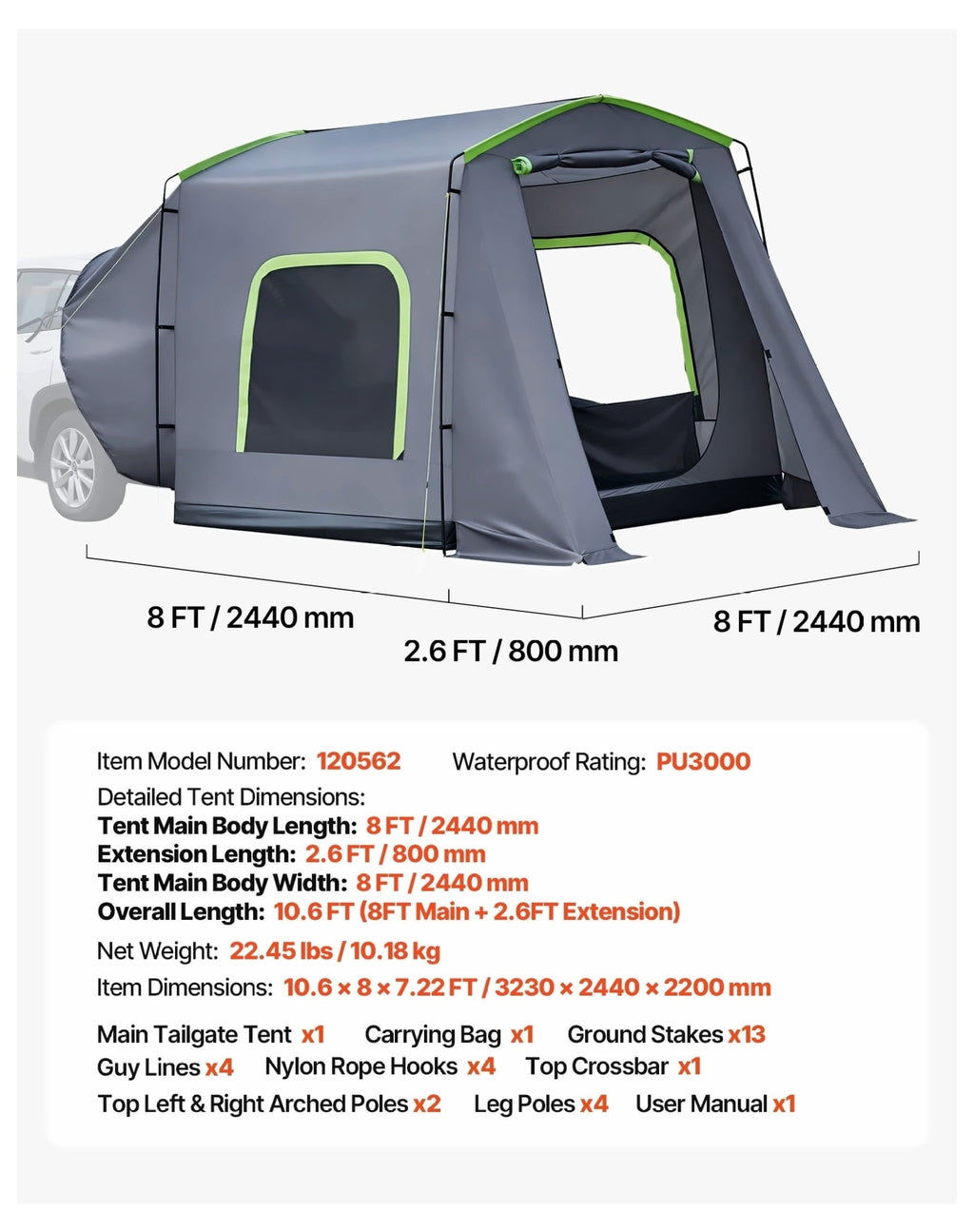 Large Tent for 5-9 Person, 10.6 x 8 FT Tailgate Tent, Waterproof Camping Tent with Ventilation