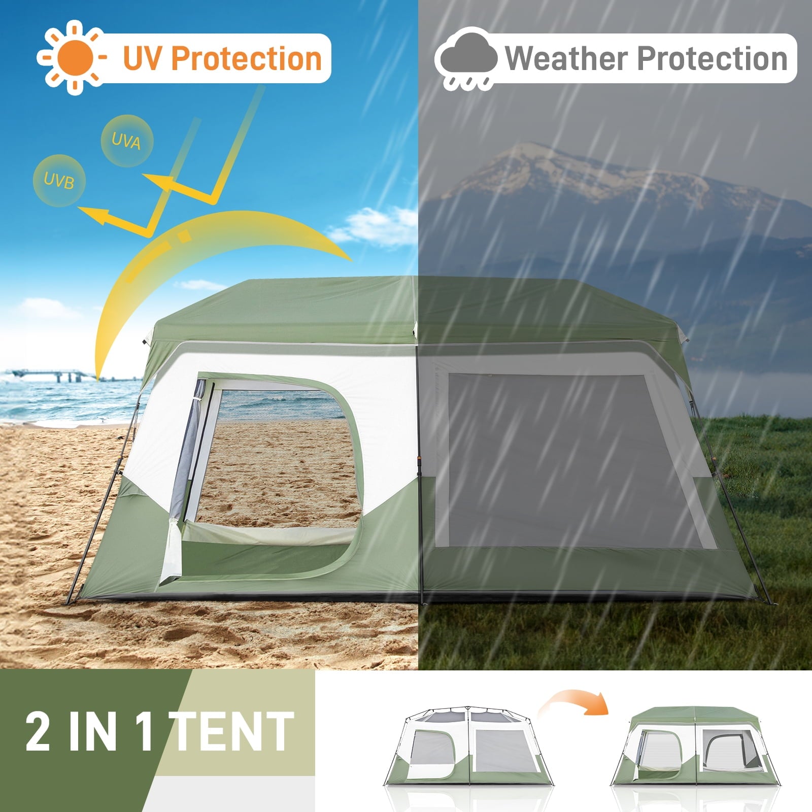 Zimtown Family Tent 8 Person Instant Cabin Tent for Outdoor, Picnic, Camping, Friends Gathering Green