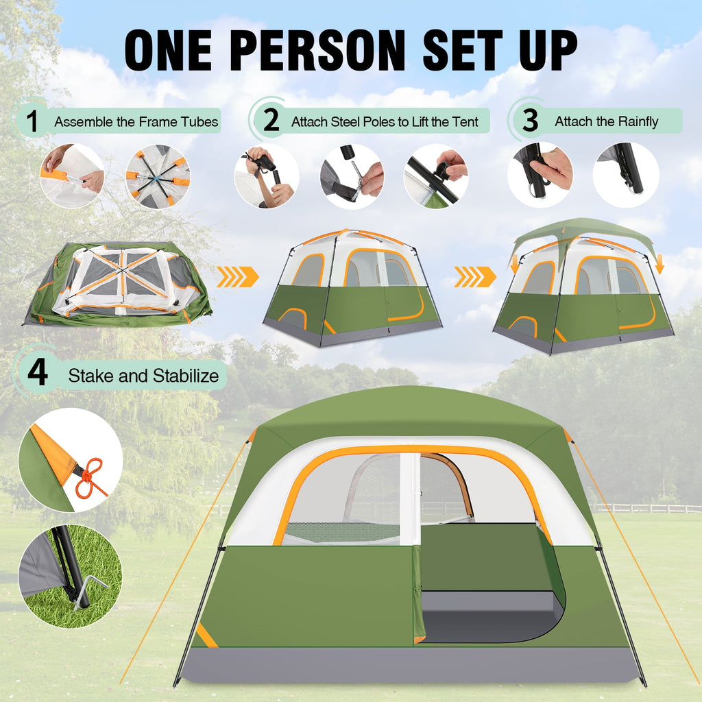 COBIZI 8-10 Person Camping Tent, Tents for Camping 12x9ft Family Tent,Waterproof Windproof Cabin Tent with Removable Rainfly,CPAI-84 Flame Retardant,Heavy Duty with 17 Stakes&Carry Bag,Blue