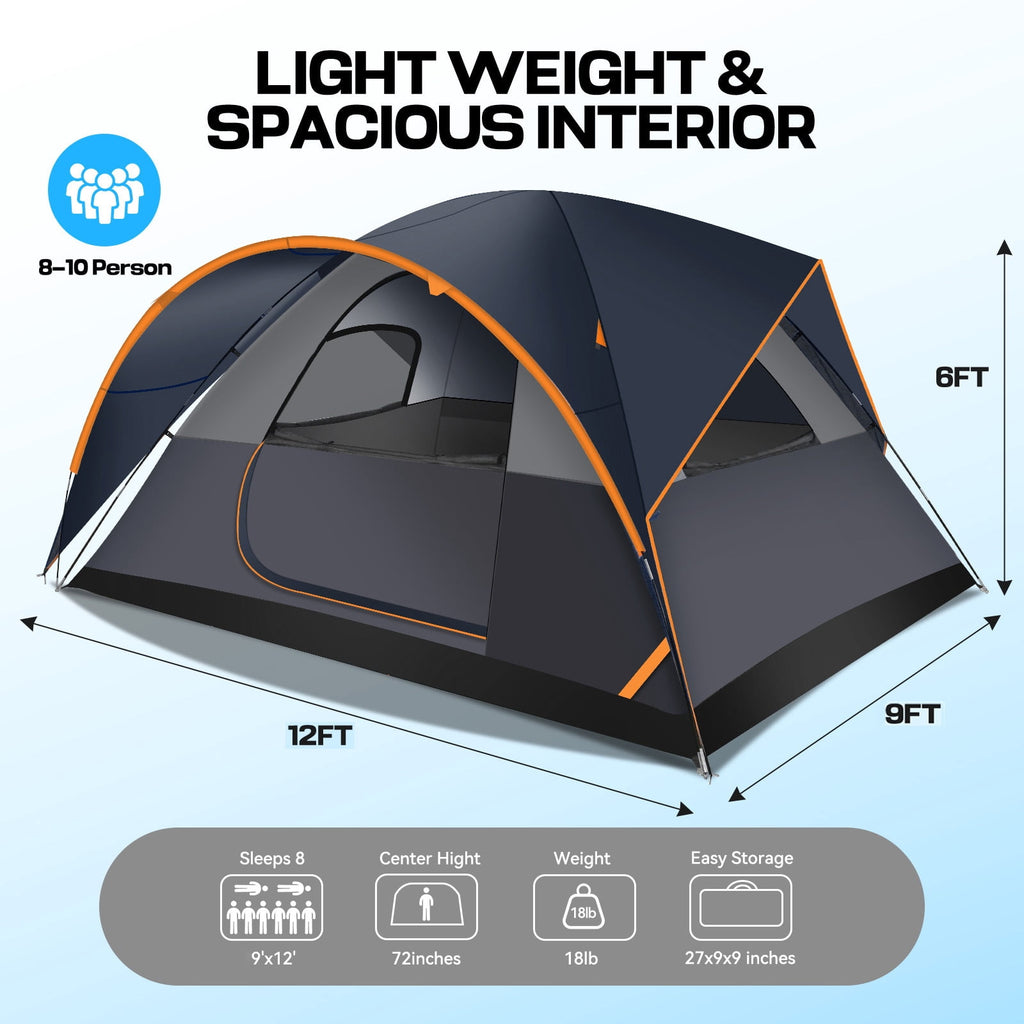 HOTEEL 6-8-10 Person Camping Tents with Rainfly, Tent for Camping with Pockets, Waterproof Camp Tent with Mesh Windows, Family Camping Tent For Traveling Hiking, Green