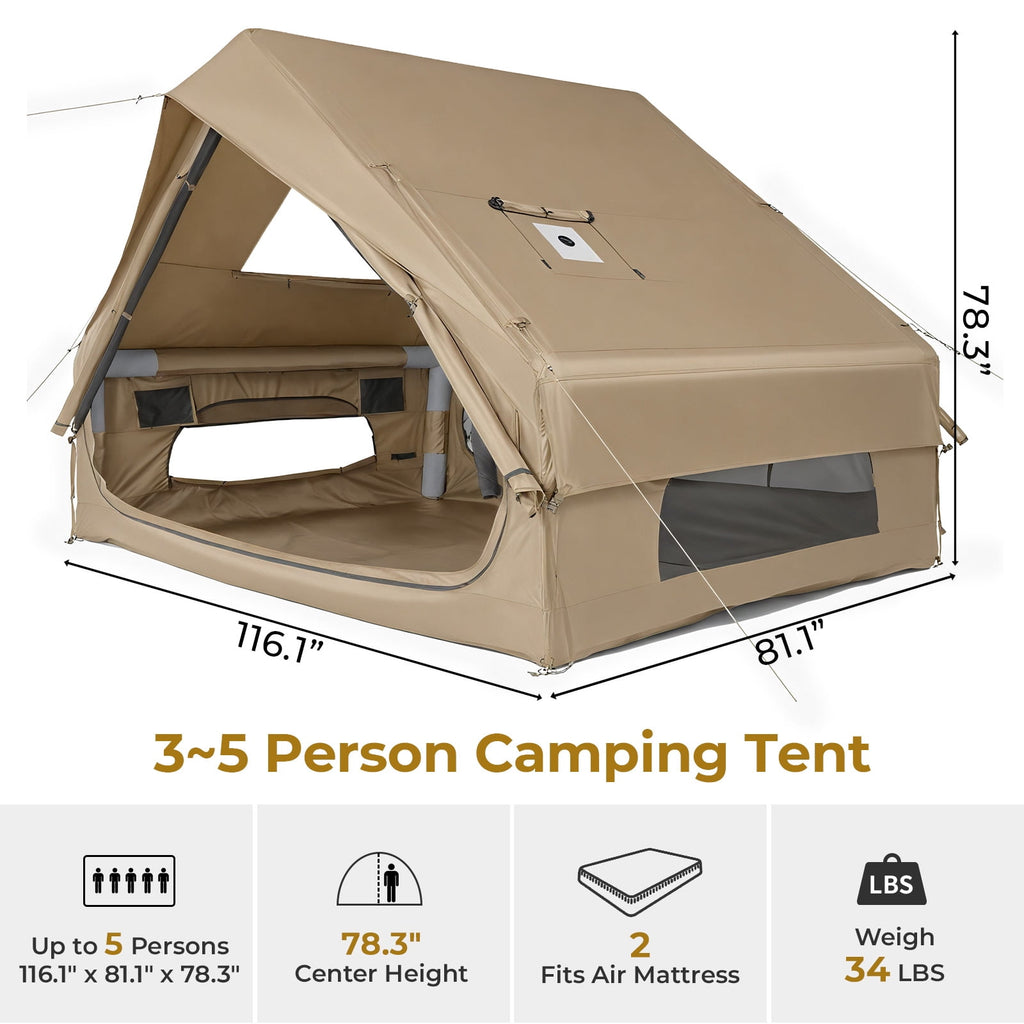Ktaxon Inflatable Tent with Hand Pump for Camping, Easy Setup Air Glamping Tents, All-Weather Waterproof Blow up Camping Tent for Family, Green