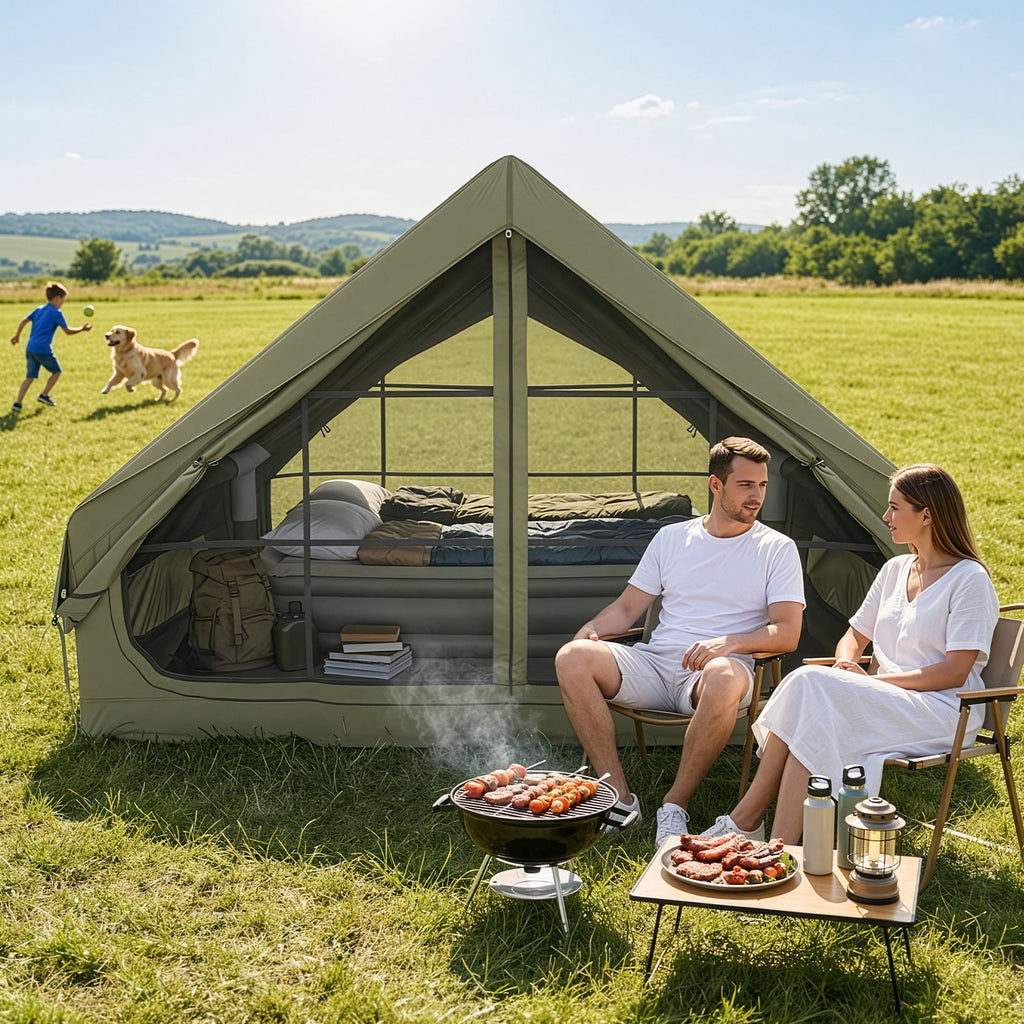 Ktaxon Inflatable Tent with Hand Pump for Camping, Easy Setup Air Glamping Tents, All-Weather Waterproof Blow up Camping Tent for Family, Green