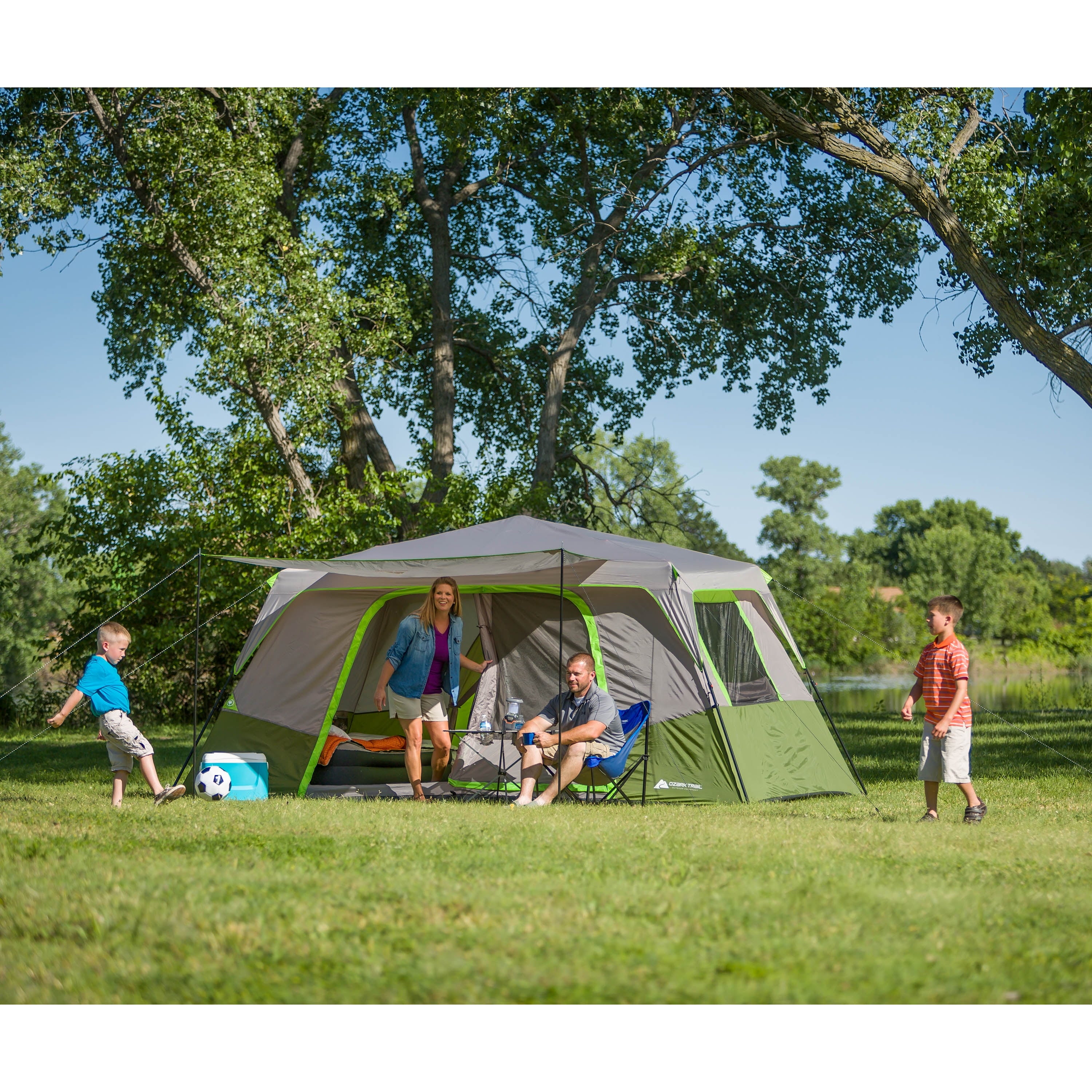 Ozark Trail 11-Person Instant Cabin Tent with Private Room – 3-Room Family Camping Tent with Awning