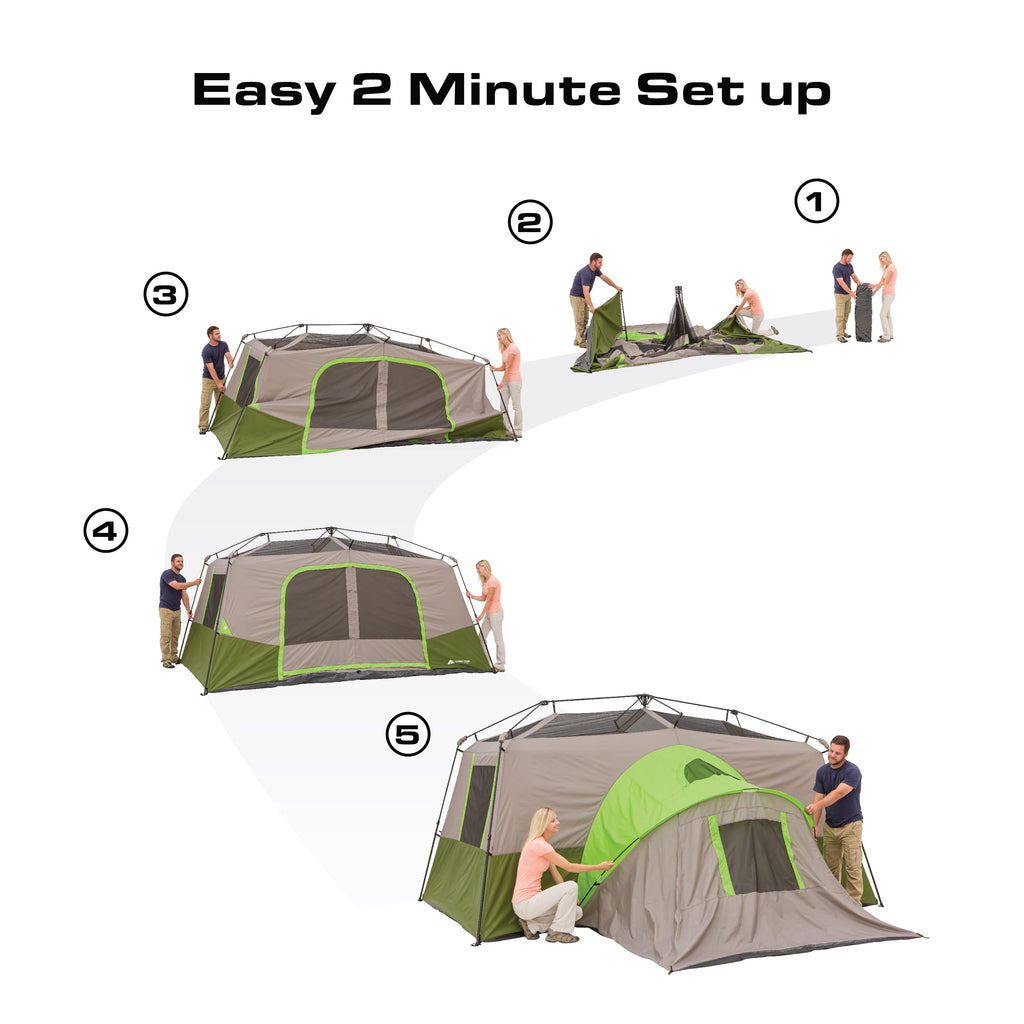 Ozark Trail 11-Person Instant Cabin Tent with Private Room – 3-Room Family Camping Tent with Awning