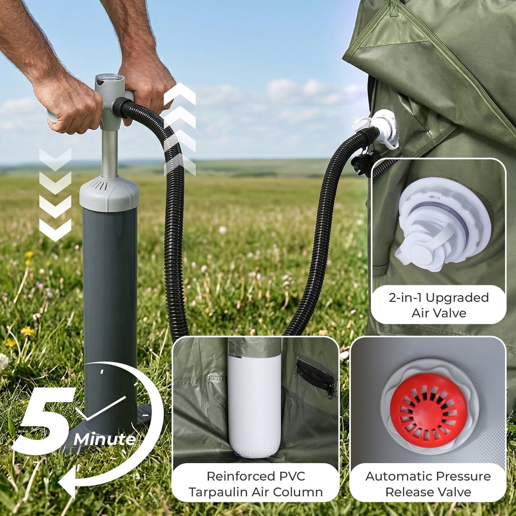 Ktaxon Inflatable Tent with Hand Pump for Camping, Easy Setup Air Glamping Tents, All-Weather Waterproof Blow up Camping Tent for Family, Green
