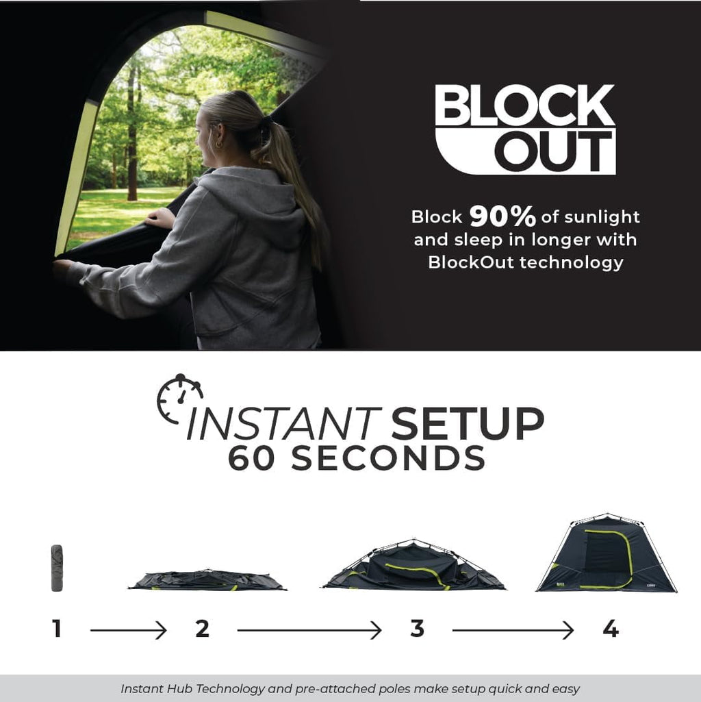 CORE 11' x 9' 6 Person Blockout Instant Cabin Camping Tent, 22lbs