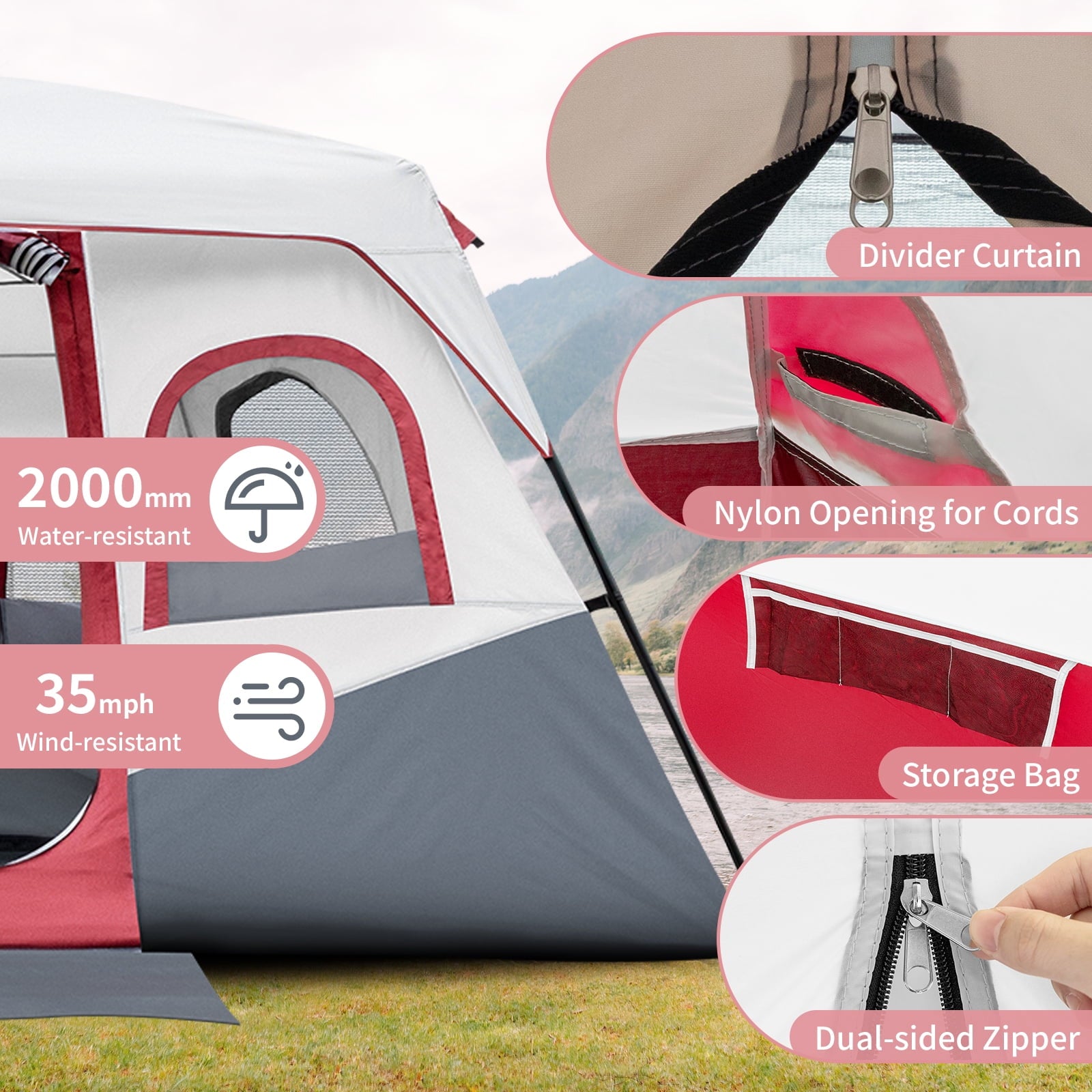 Ktaxon Camping Large Tent 14 Person Family Cabin Tents,2 Rooms,Straight Wall with Carry Bag