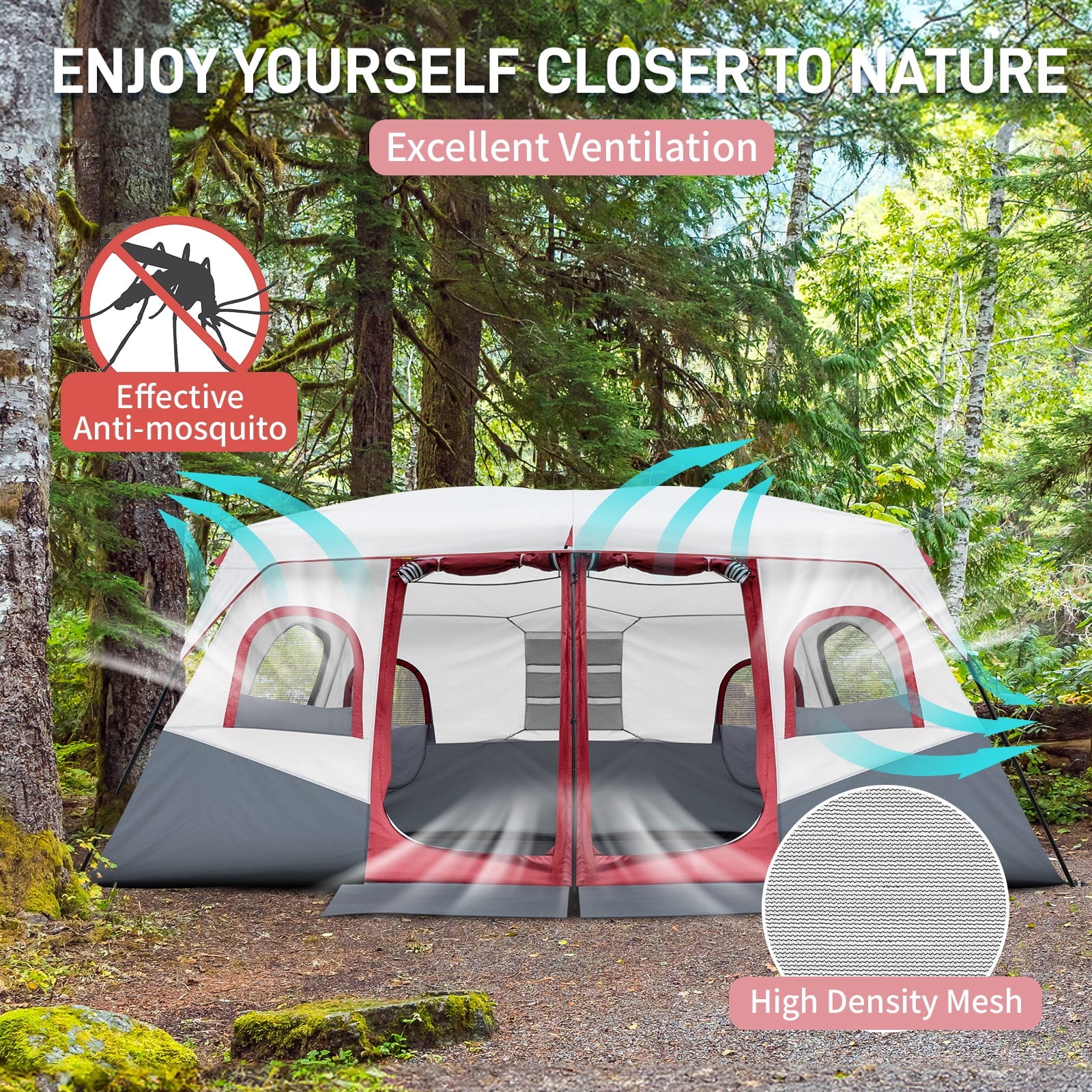 Ktaxon Camping Large Tent 14 Person Family Cabin Tents,2 Rooms,Straight Wall with Carry Bag