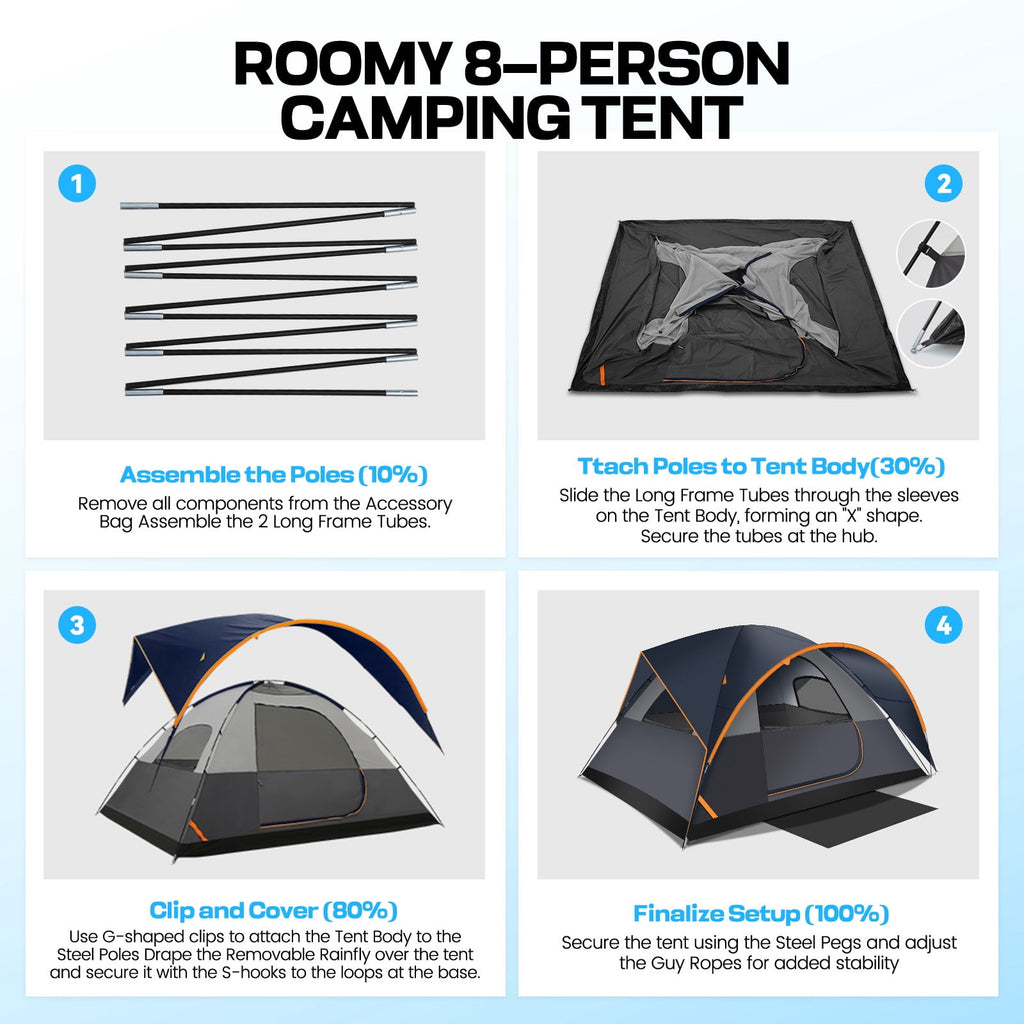 HOTEEL 6-8-10 Person Camping Tents with Rainfly, Tent for Camping with Pockets, Waterproof Camp Tent with Mesh Windows, Family Camping Tent For Traveling Hiking, Green