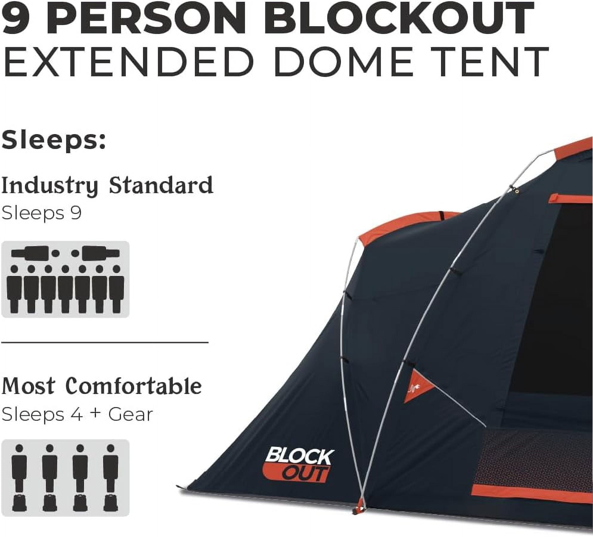 CORE 10' x 9' 6 Person Blockout Dome Camping Tent, 21lbs