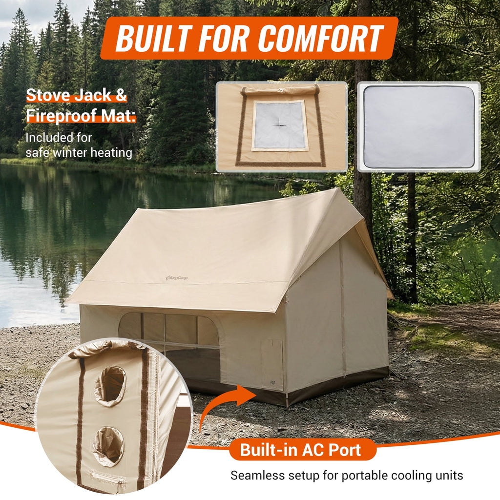 KingCamp Camping Tent, Glamping Tent, 6-10 Person Camping Tent with Skylight, Air Conditioner Port & Stove Jack, 2 Doors and 2 Windows, Large Tent for Family Camping, Waterproof & Easy Setup
