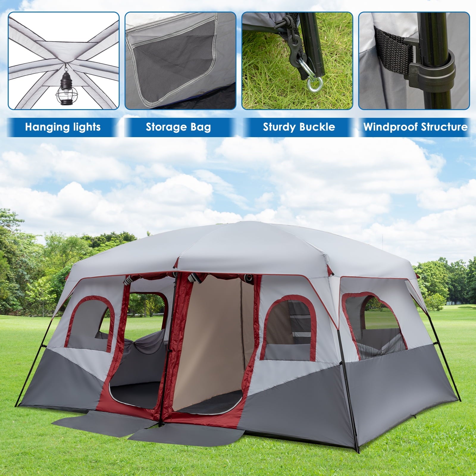 Zimtown Family Tent 8 Person Instant Cabin Tent for Outdoor, Picnic, Camping, Friends Gathering Green