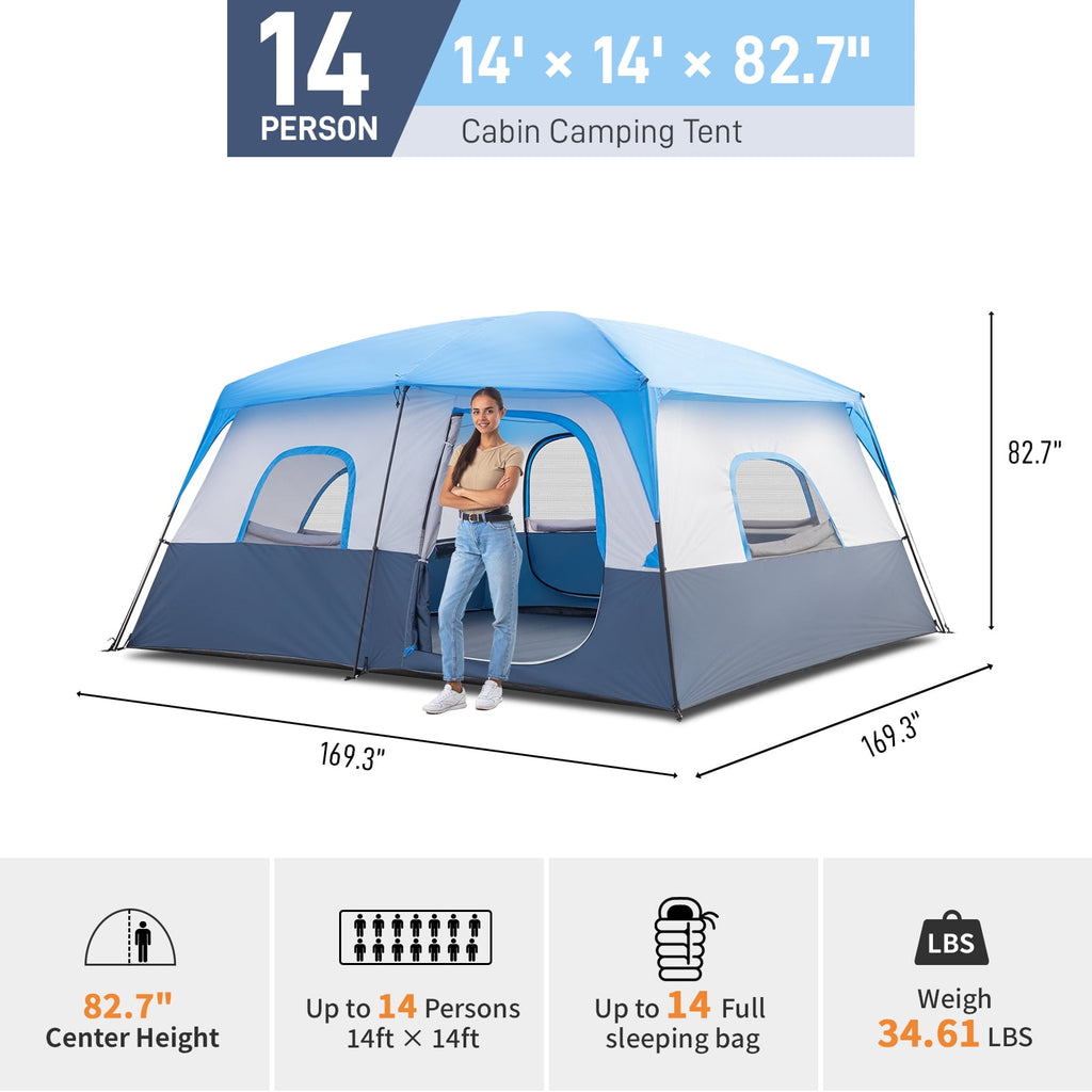 Ktaxon Camping Large Tent 14 Person Family Cabin Tents,2 Rooms,Straight Wall with Carry Bag