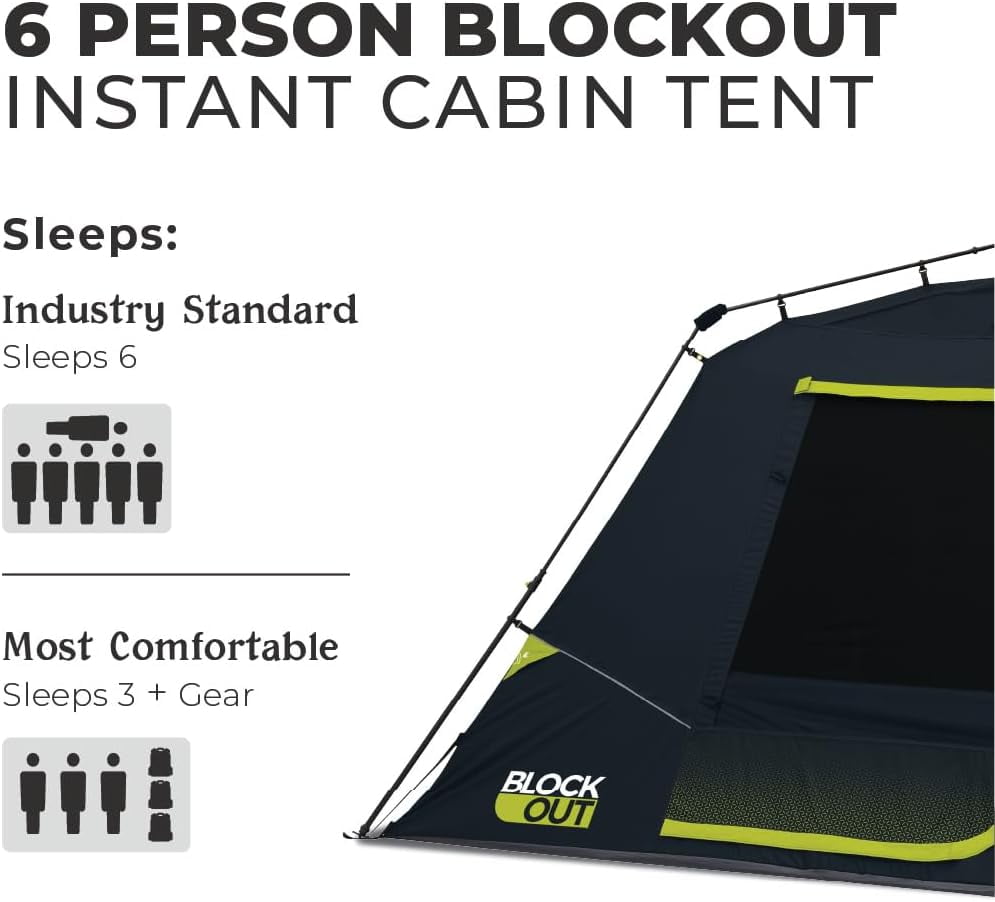 CORE 11' x 9' 6 Person Blockout Instant Cabin Camping Tent, 22lbs