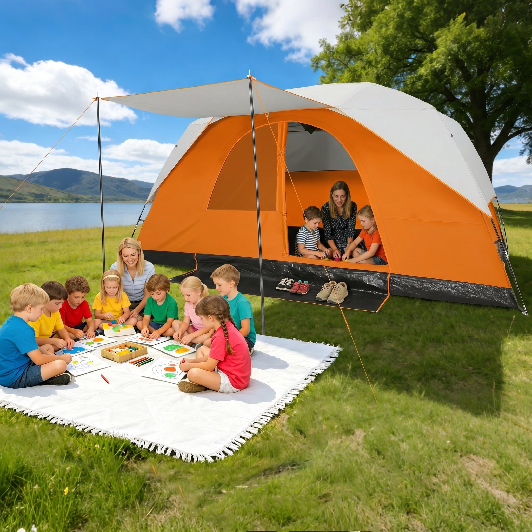 COBIZI 8-10 Person Camping Tent, Tents for Camping 12x9ft Family Tent,Waterproof Windproof Cabin Tent with Removable Rainfly,CPAI-84 Flame Retardant,Heavy Duty with 17 Stakes&Carry Bag,Blue