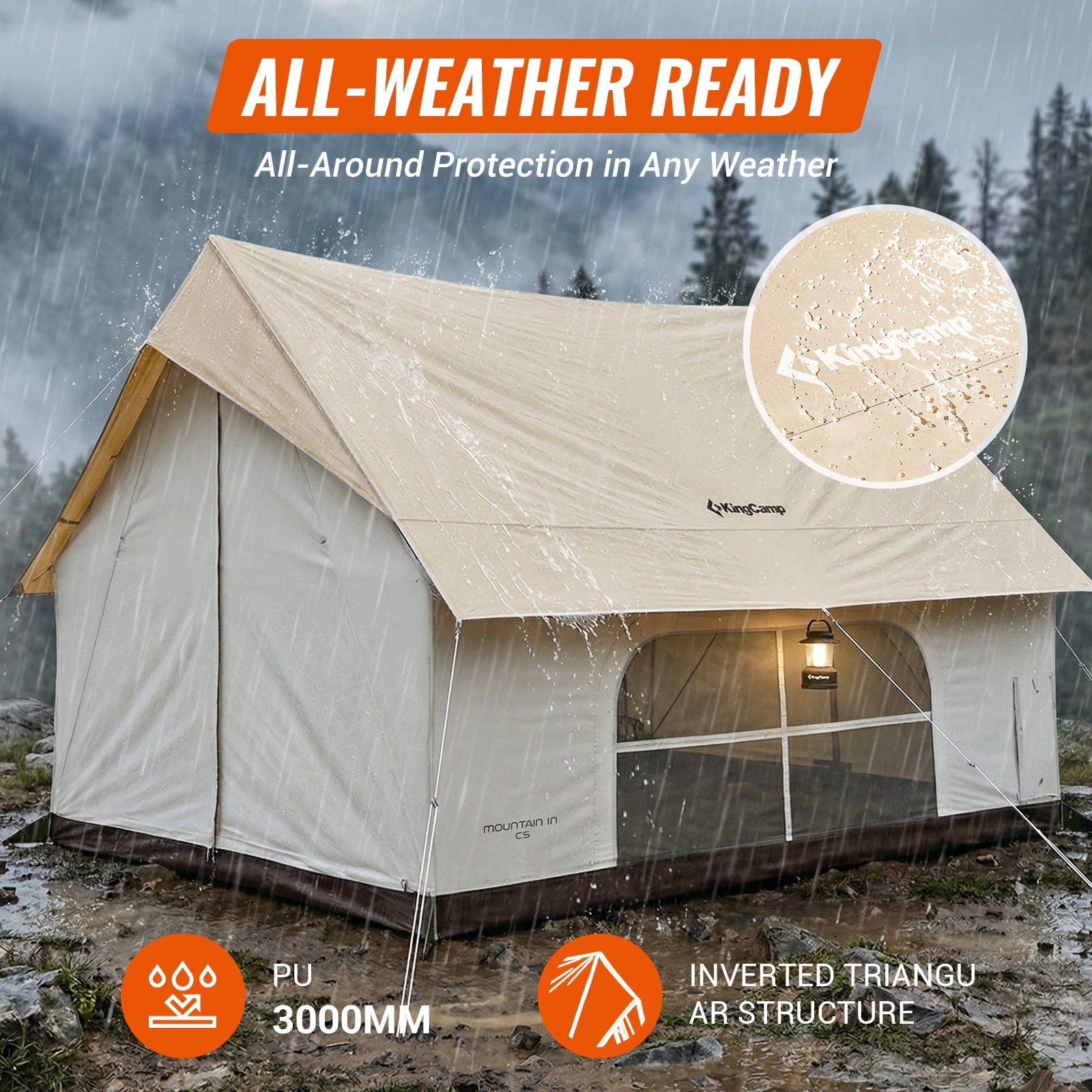 KingCamp Camping Tent, Glamping Tent, 6-10 Person Camping Tent with Skylight, Air Conditioner Port & Stove Jack, 2 Doors and 2 Windows, Large Tent for Family Camping, Waterproof & Easy Setup