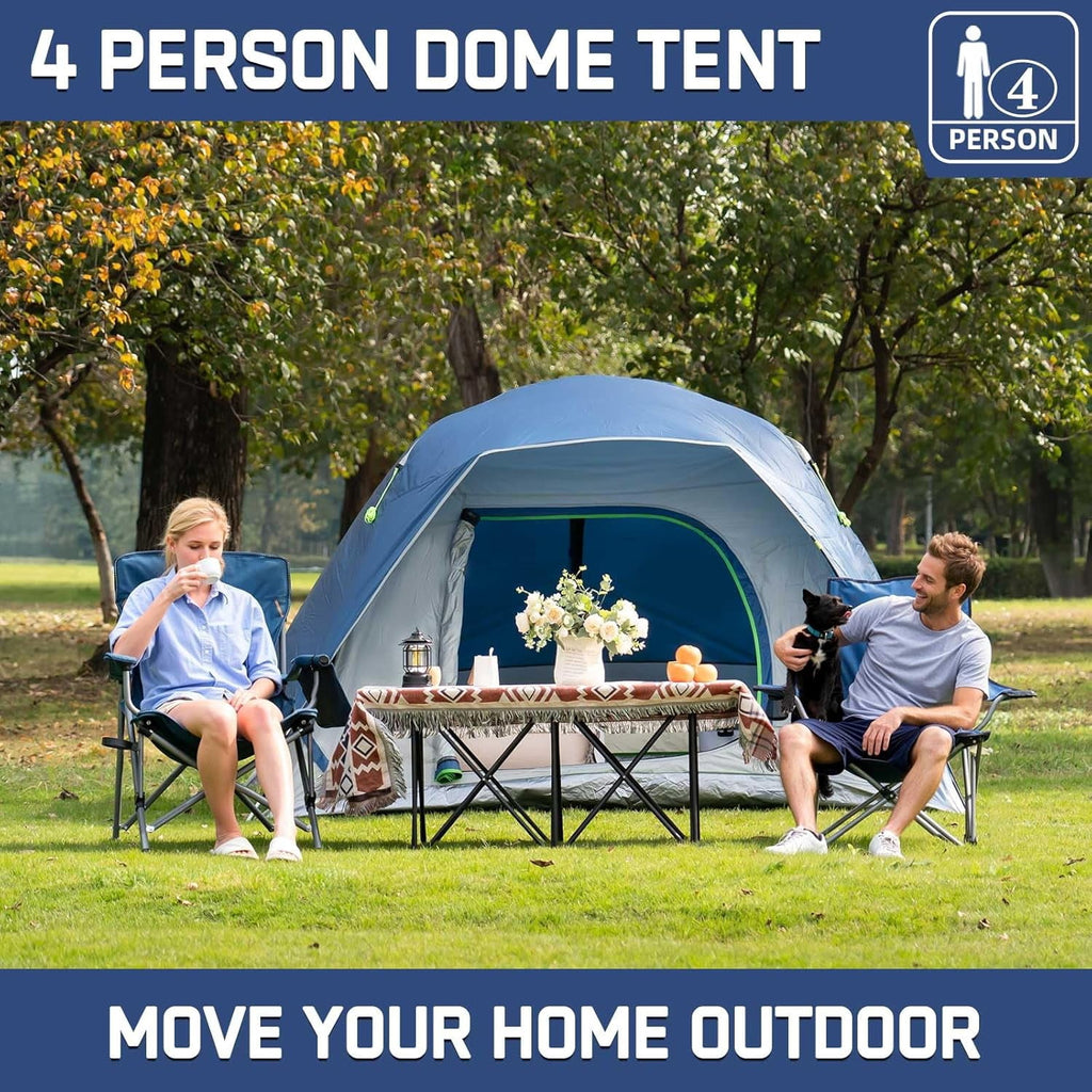 4 Person Dome Camping Tent with Rainfly Waterproof Fabric Mesh Windows and Increased Headroom