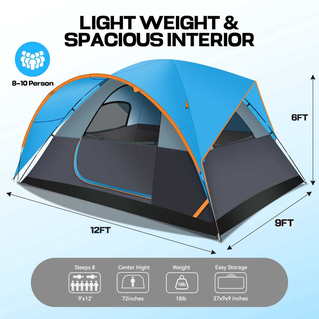 HOTEEL 6-8-10 Person Camping Tents with Rainfly, Tent for Camping with Pockets, Waterproof Camp Tent with Mesh Windows, Family Camping Tent For Traveling Hiking, Green