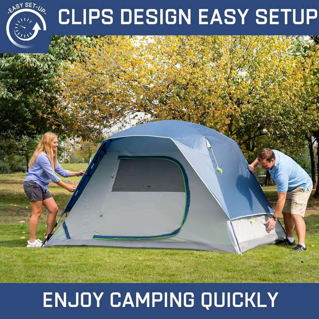 4 Person Dome Camping Tent with Rainfly Waterproof Fabric Mesh Windows and Increased Headroom
