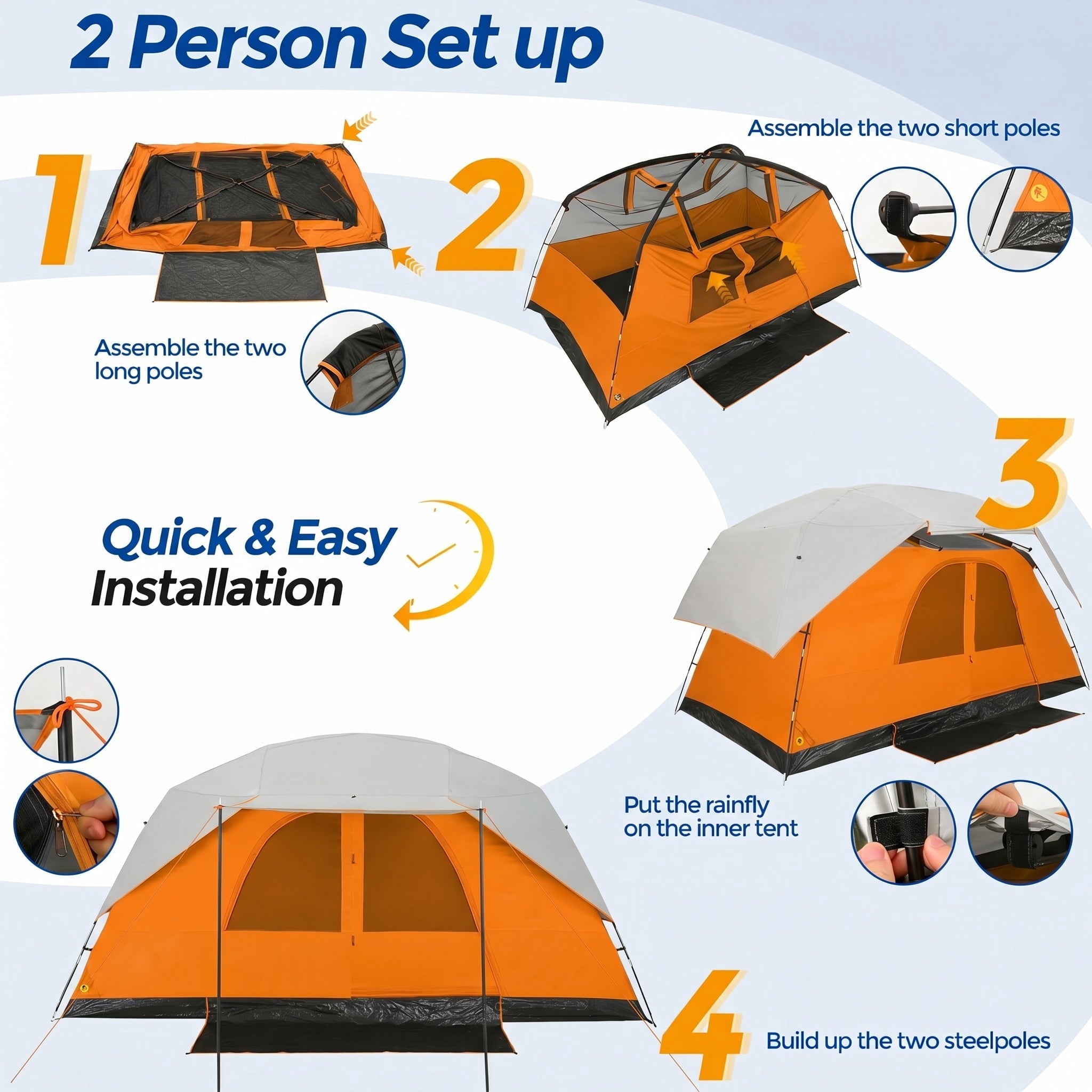 COBIZI 8-10 Person Camping Tent, Tents for Camping 12x9ft Family Tent,Waterproof Windproof Cabin Tent with Removable Rainfly,CPAI-84 Flame Retardant,Heavy Duty with 17 Stakes&Carry Bag,Blue