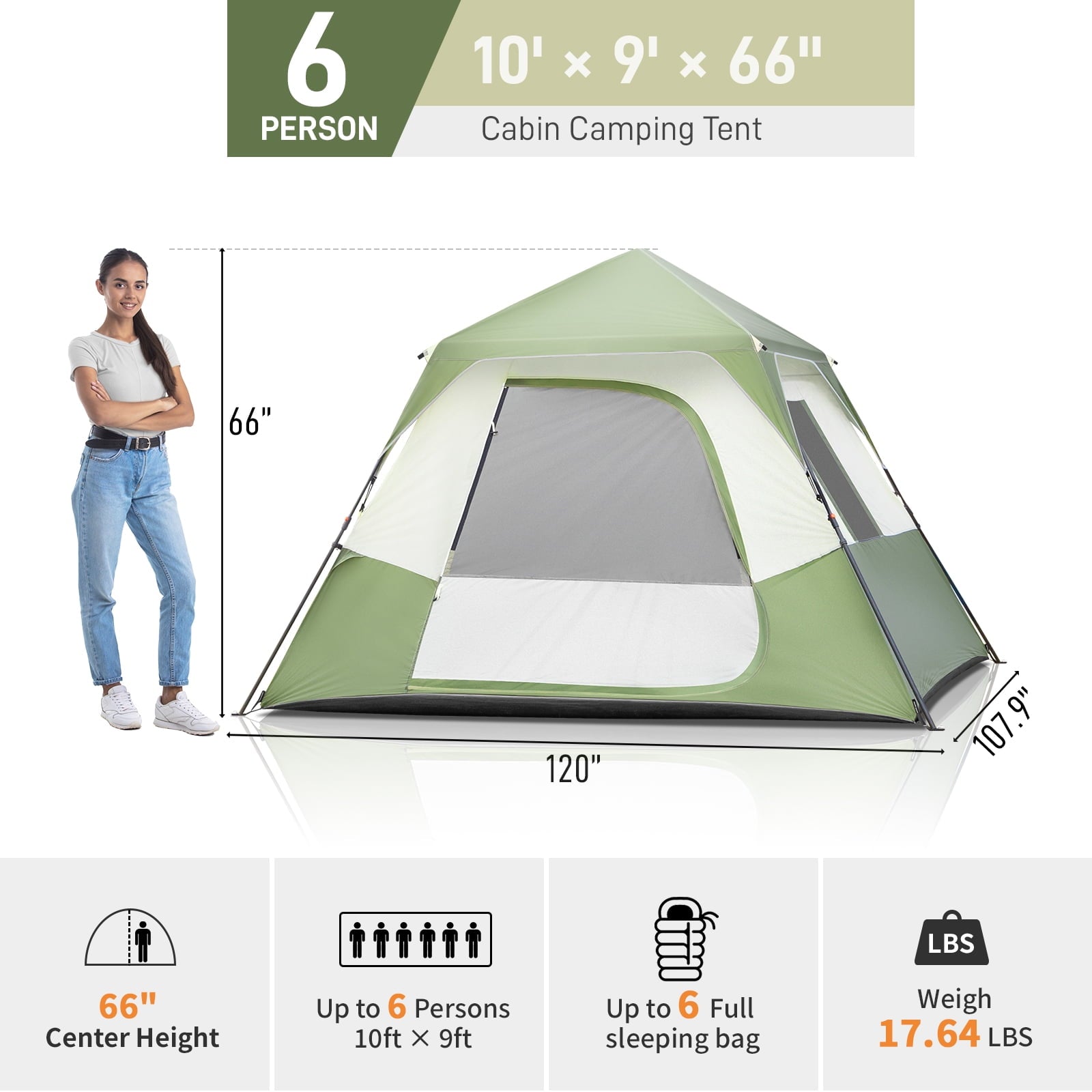 Zimtown Family Tent 8 Person Instant Cabin Tent for Outdoor, Picnic, Camping, Friends Gathering Green