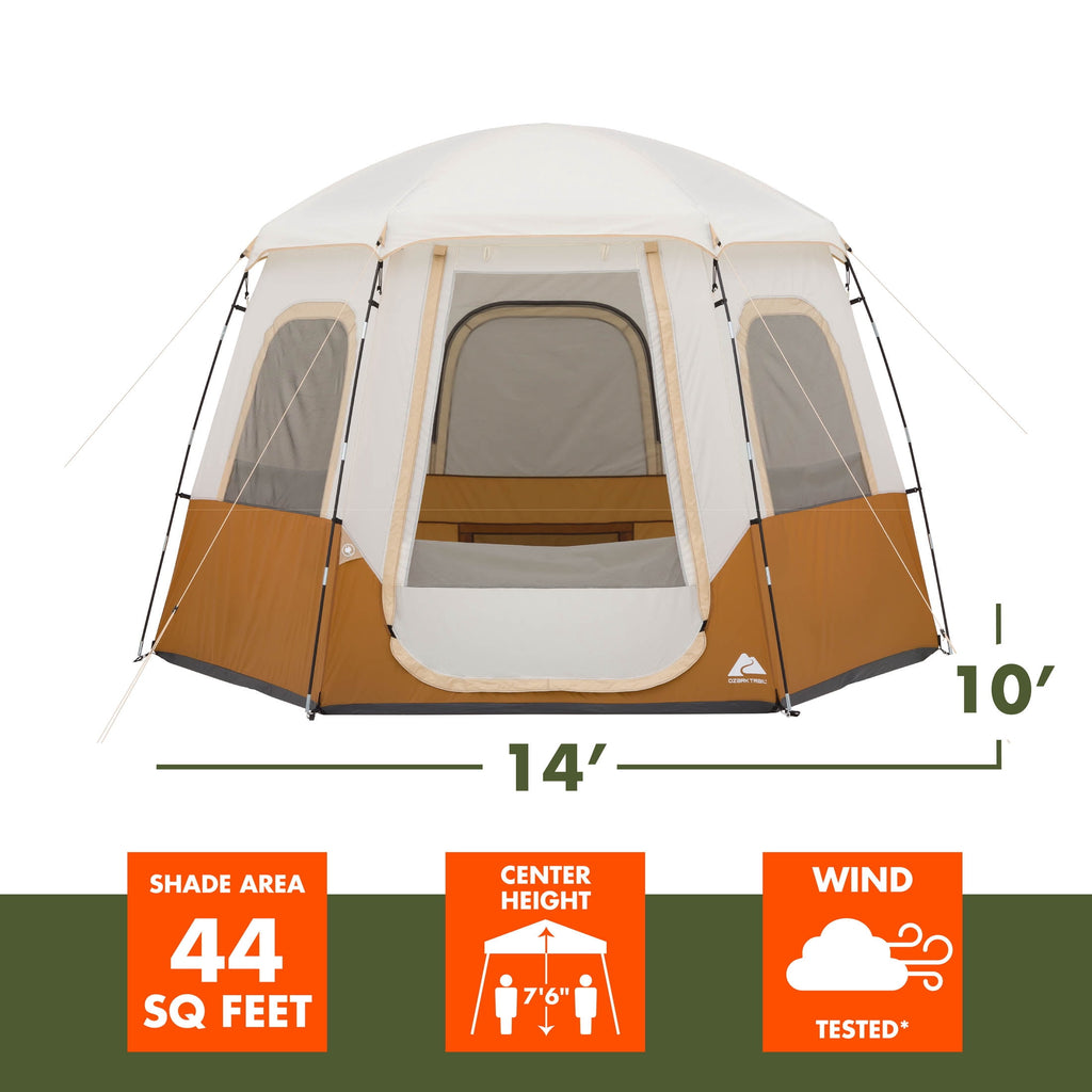 Ozark Trail 6 Person Lighted Dome Yurt Tent, 12.5' x 10' x 90 (H)
