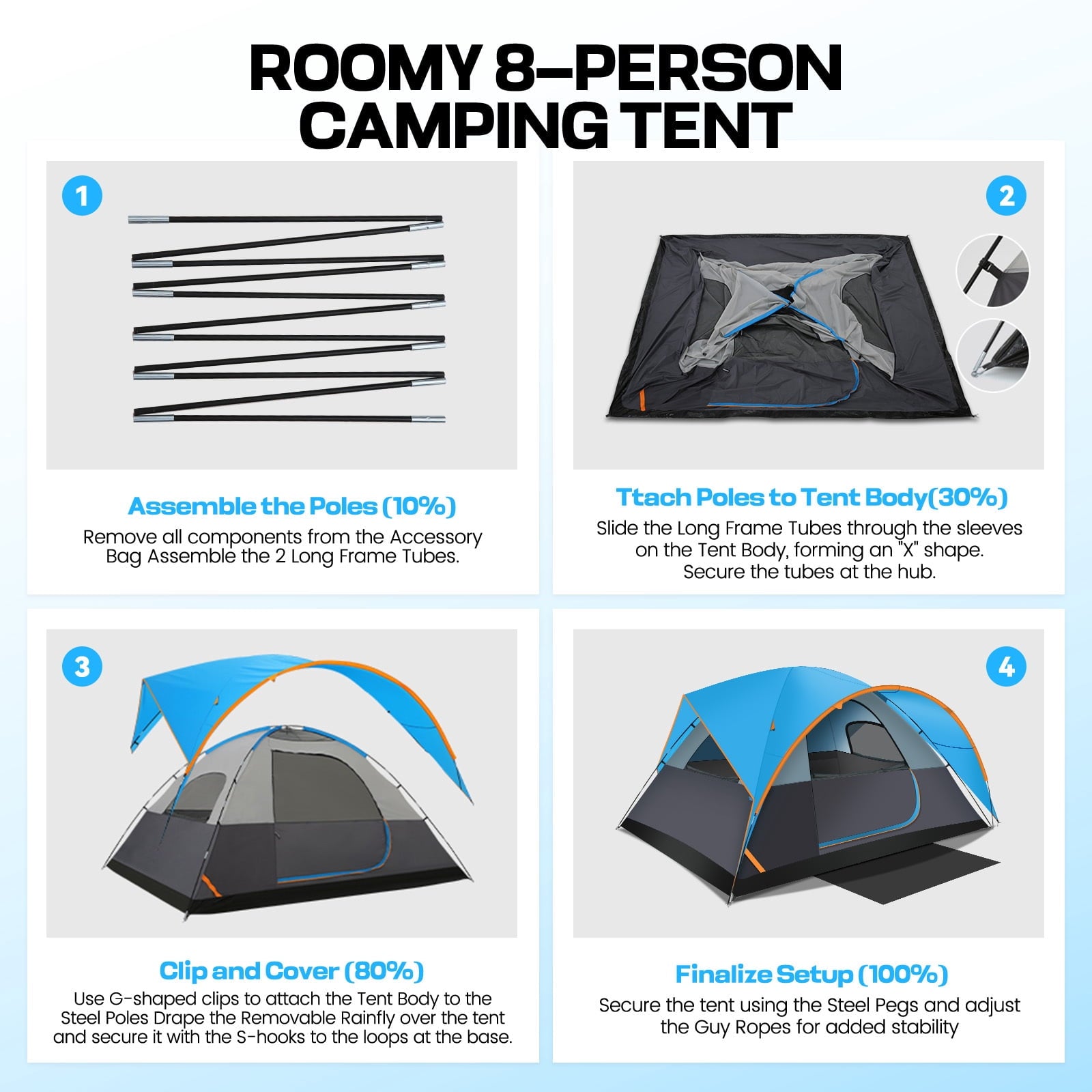 HOTEEL 6-8-10 Person Camping Tents with Rainfly, Tent for Camping with Pockets, Waterproof Camp Tent with Mesh Windows, Family Camping Tent For Traveling Hiking, Green