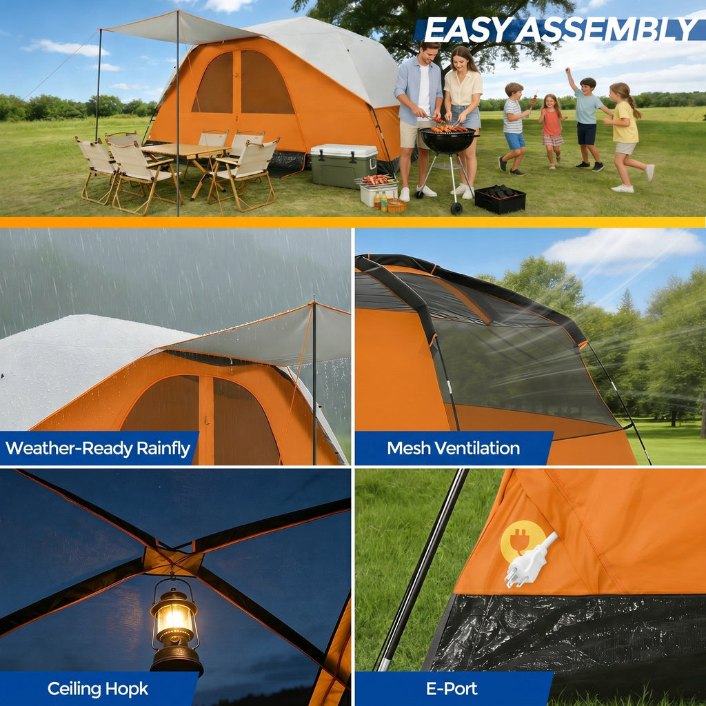 COBIZI 8-10 Person Camping Tent, Tents for Camping 12x9ft Family Tent,Waterproof Windproof Cabin Tent with Removable Rainfly,CPAI-84 Flame Retardant,Heavy Duty with 17 Stakes&Carry Bag,Blue
