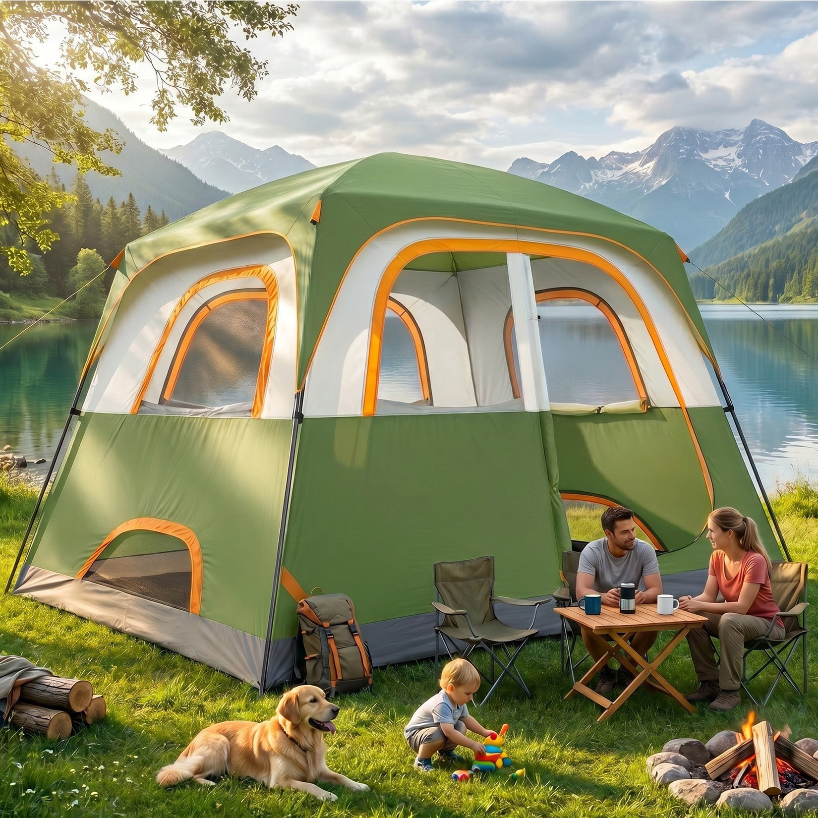 COBIZI 8-10 Person Camping Tent, Tents for Camping 12x9ft Family Tent,Waterproof Windproof Cabin Tent with Removable Rainfly,CPAI-84 Flame Retardant,Heavy Duty with 17 Stakes&Carry Bag,Blue