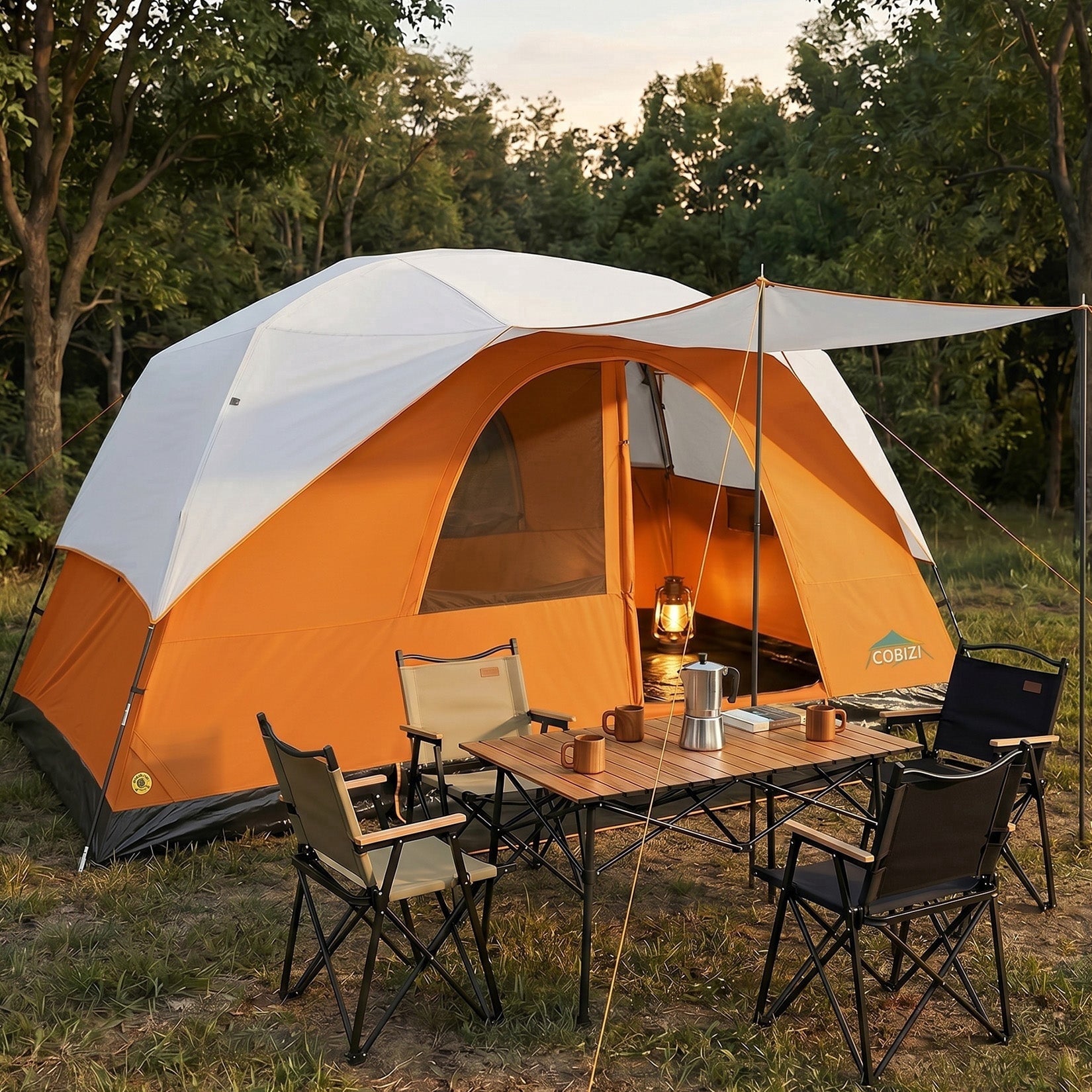 COBIZI 8-10 Person Camping Tent, Tents for Camping 12x9ft Family Tent,Waterproof Windproof Cabin Tent with Removable Rainfly,CPAI-84 Flame Retardant,Heavy Duty with 17 Stakes&Carry Bag,Blue