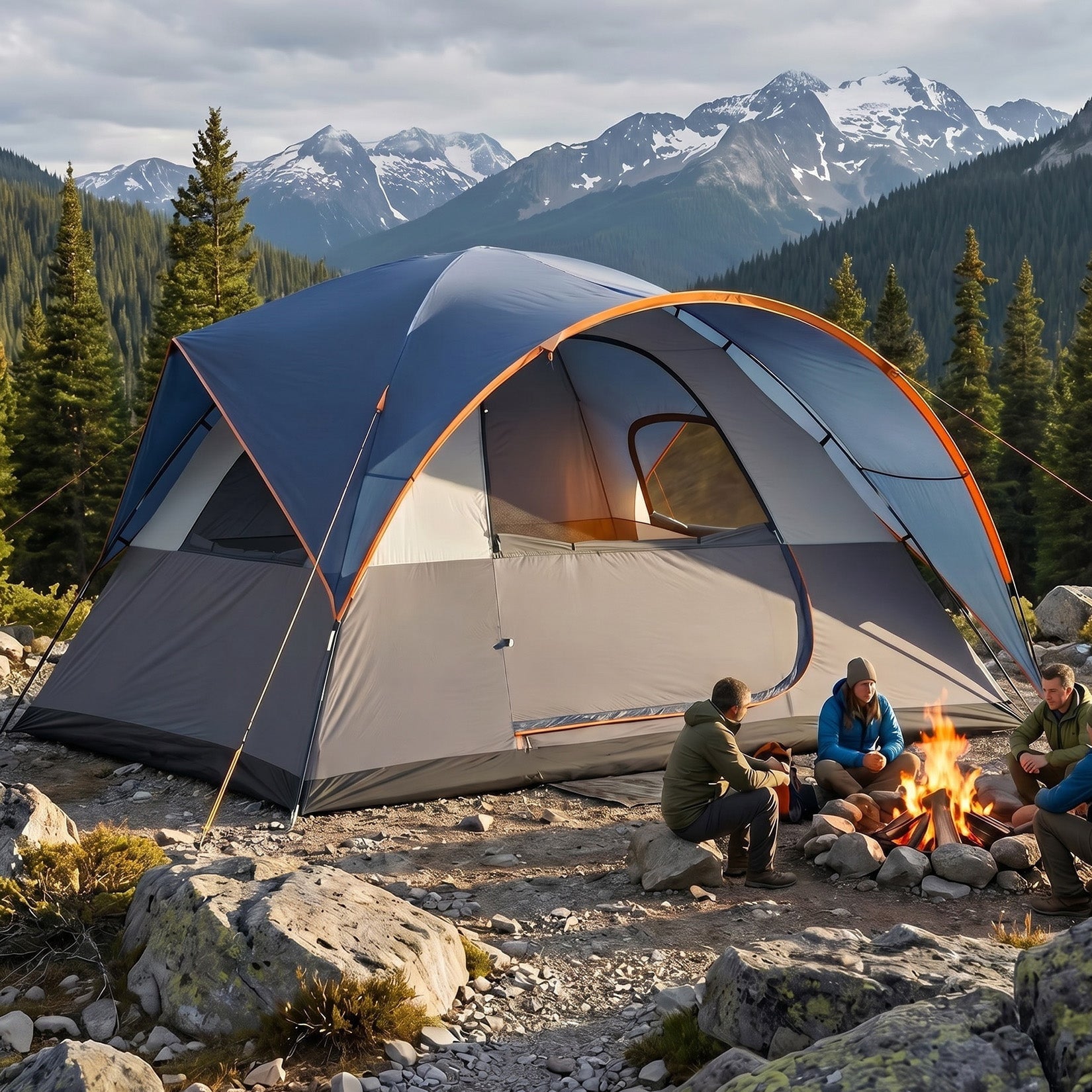 COBIZI 8-10 Person Camping Tent, Tents for Camping 12x9ft Family Tent,Waterproof Windproof Cabin Tent with Removable Rainfly,CPAI-84 Flame Retardant,Heavy Duty with 17 Stakes&Carry Bag,Blue